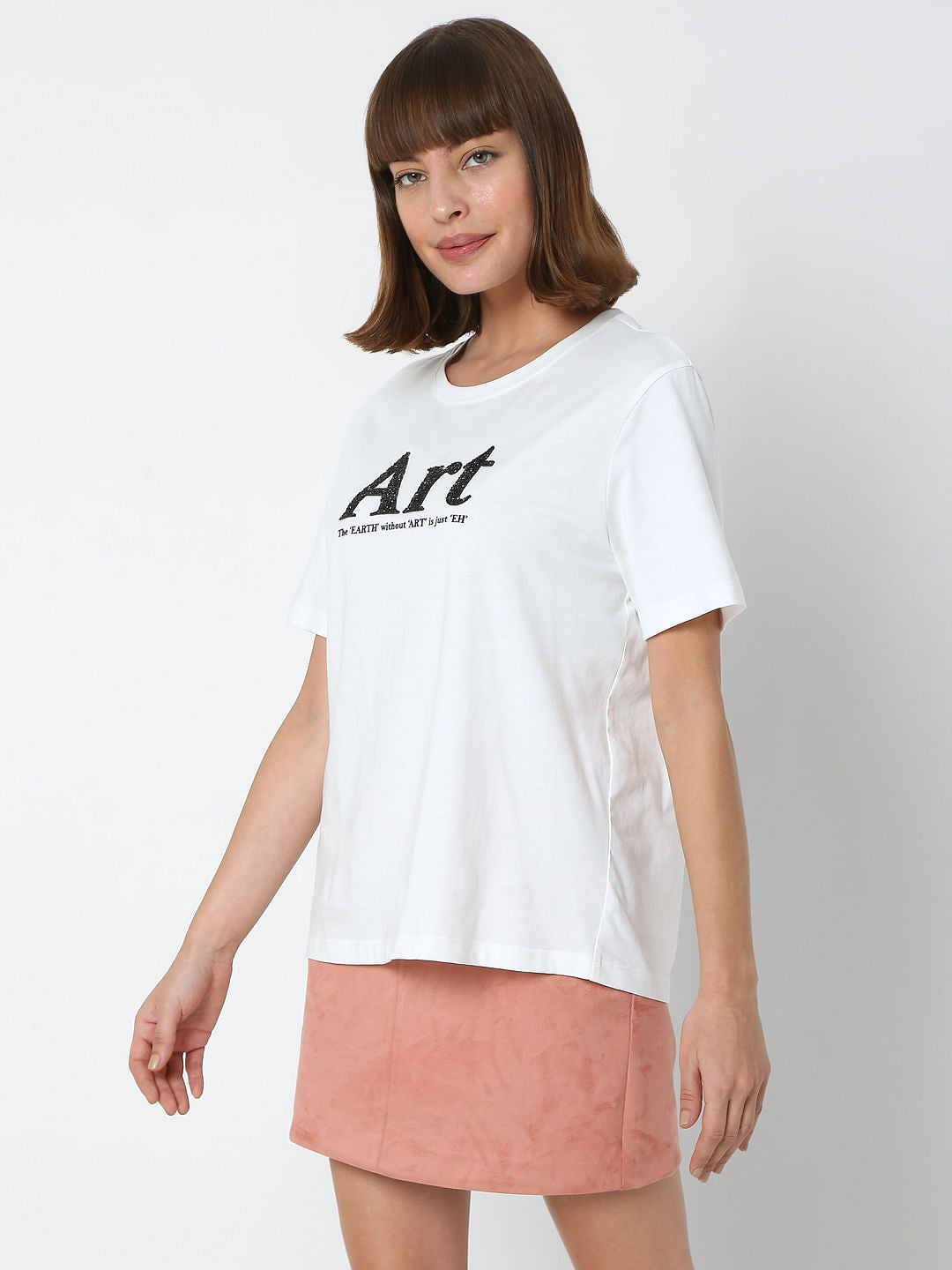 White Typographic Print T-Shirt