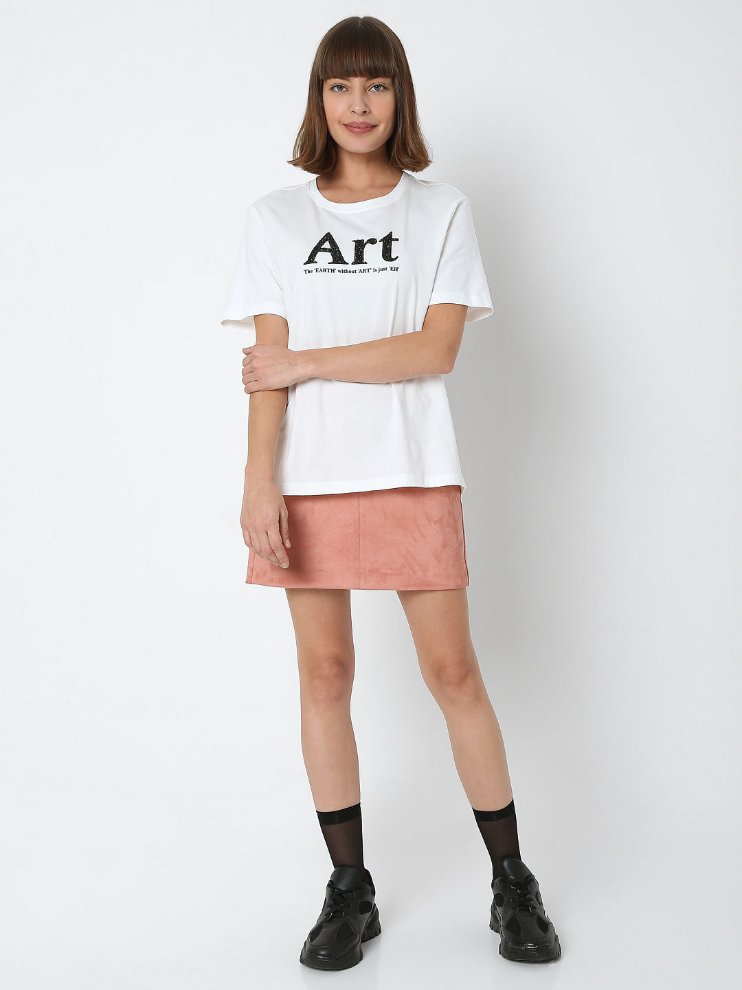 White Typographic Print T-Shirt