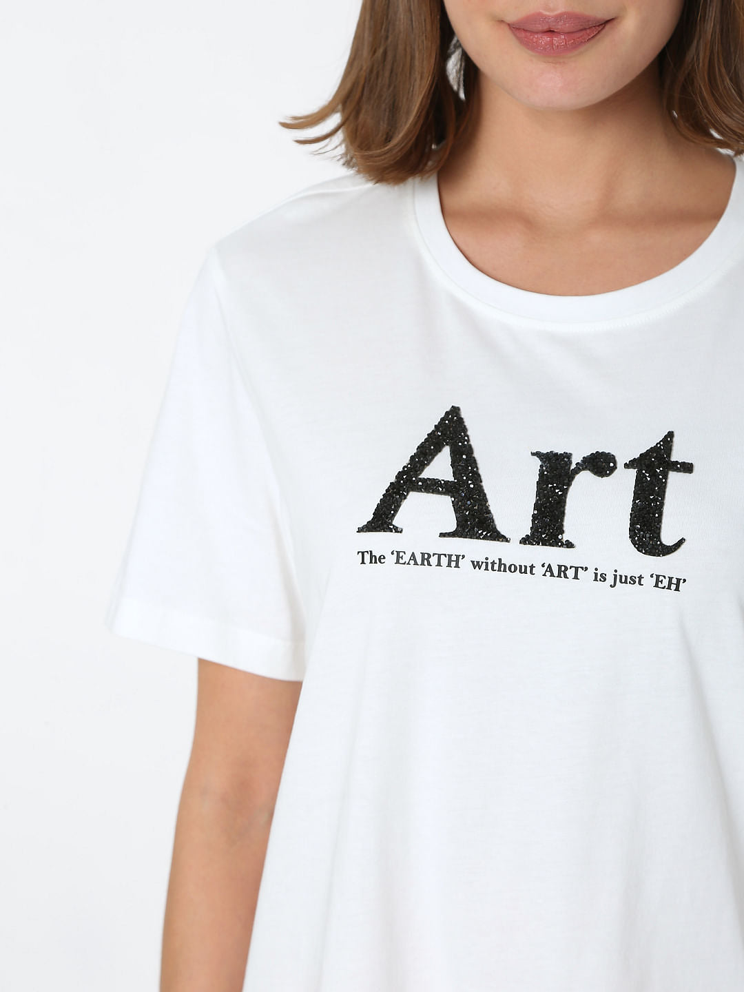White Typographic Print T-Shirt