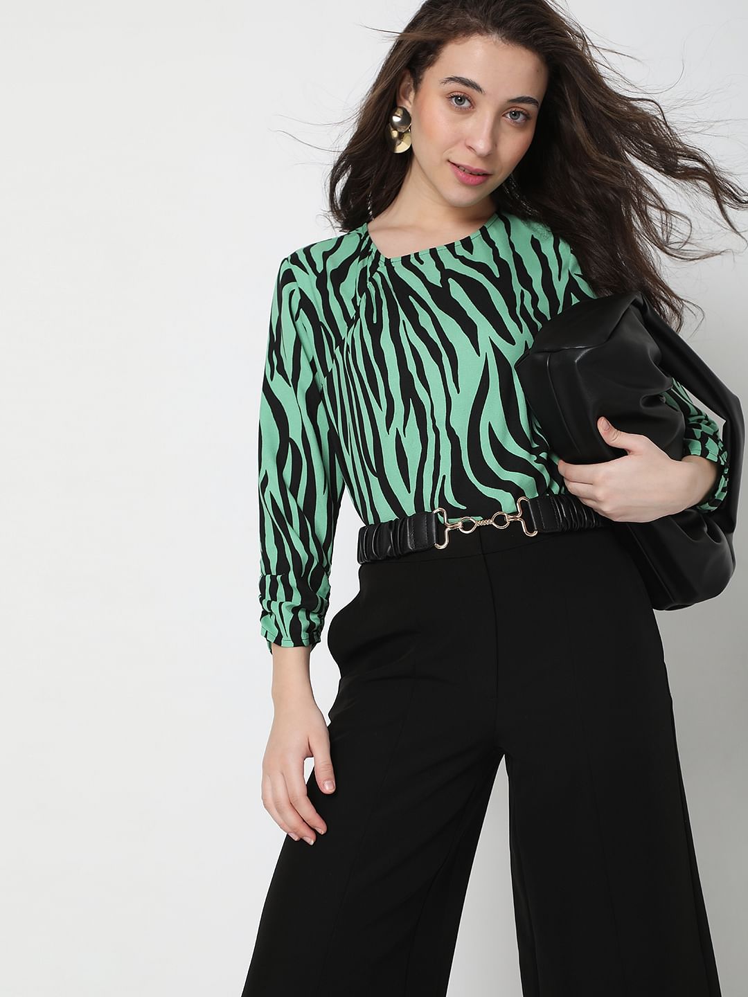 Green Animal Print Top