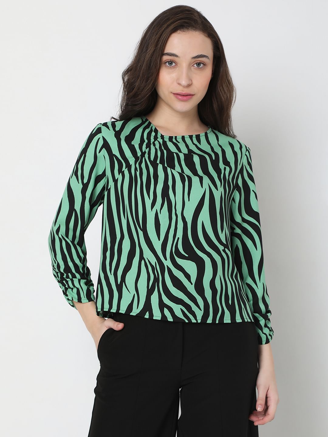 Green Animal Print Top