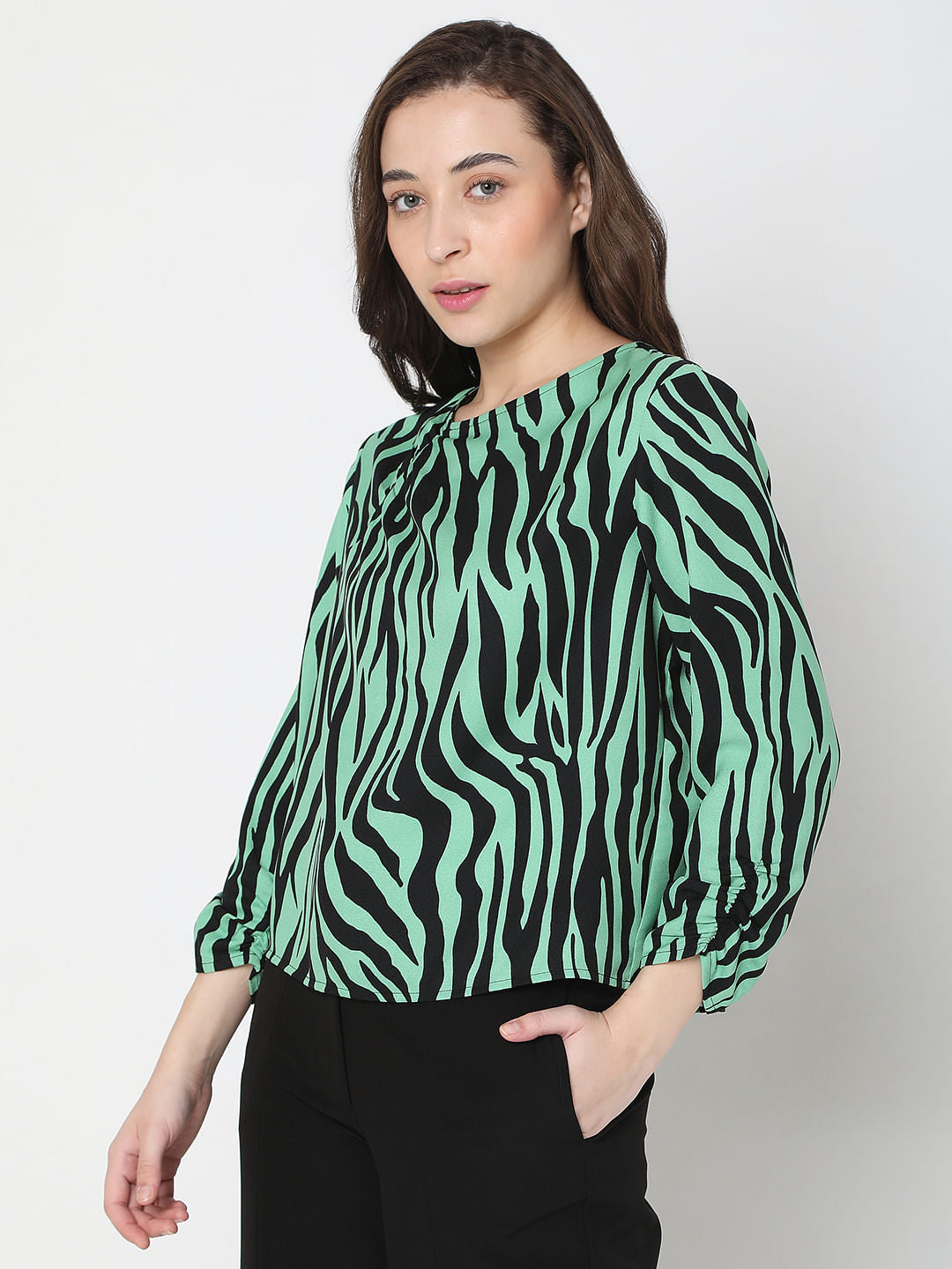 Green Animal Print Top