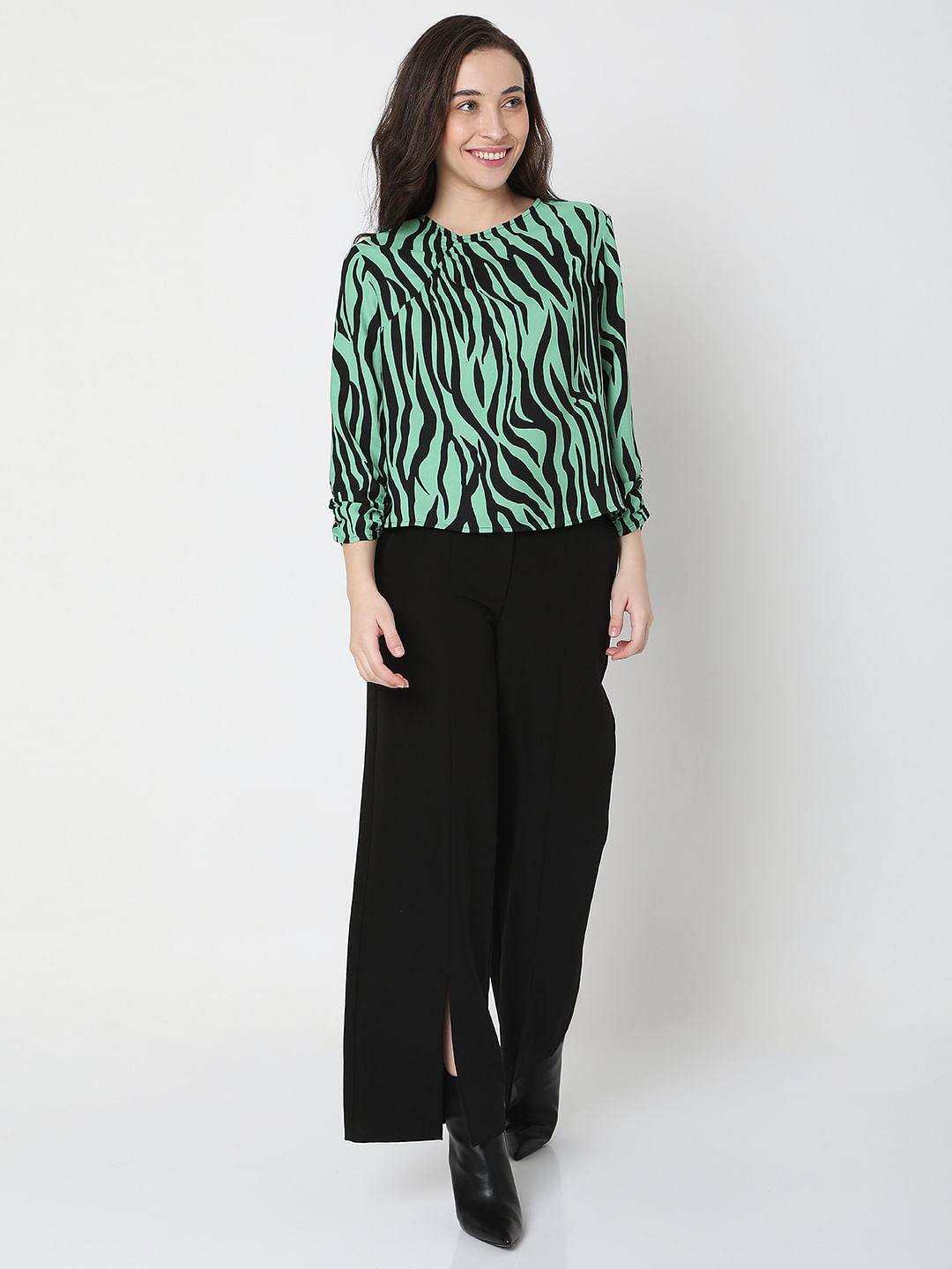 Green Animal Print Top