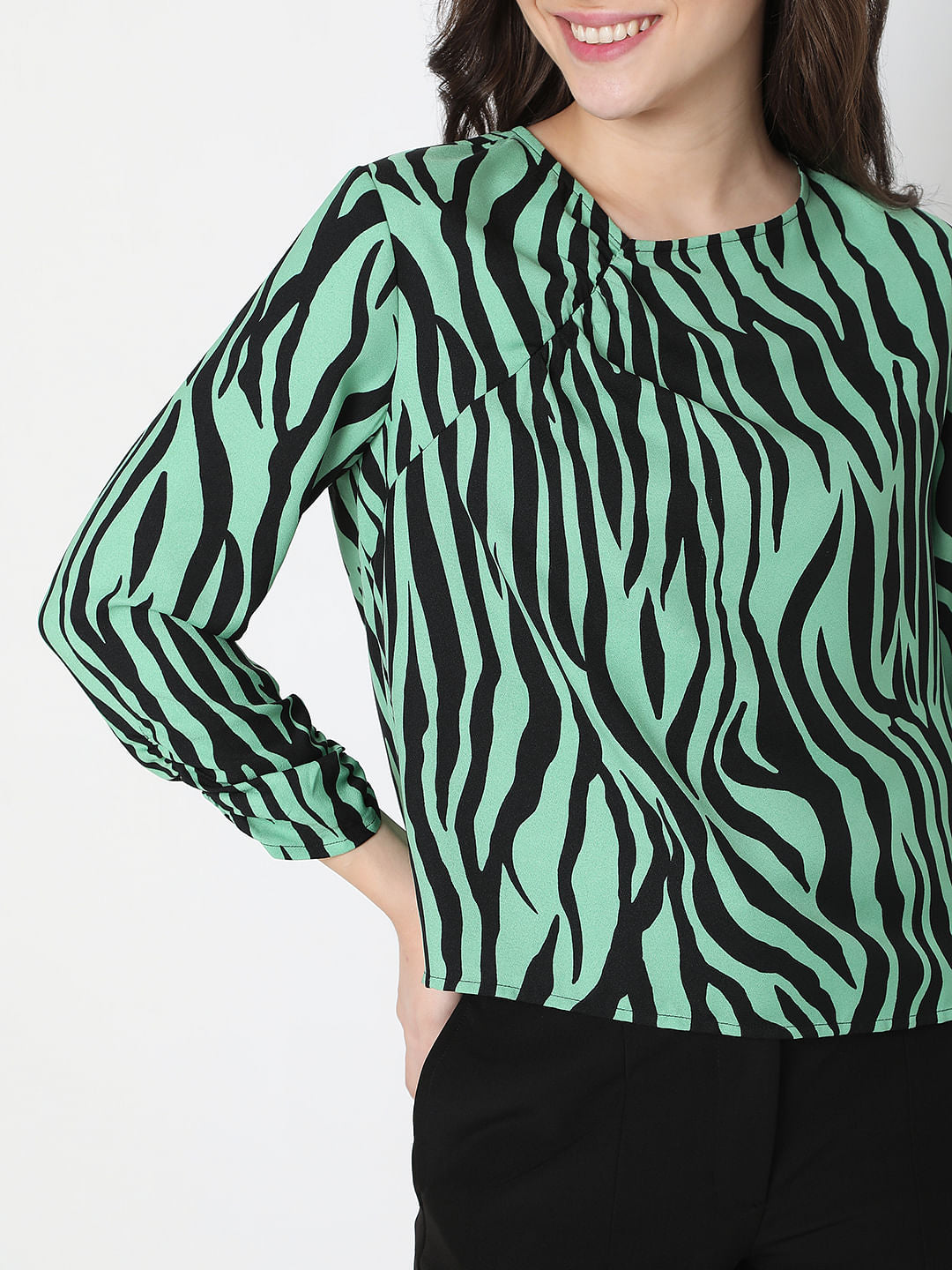 Green Animal Print Top