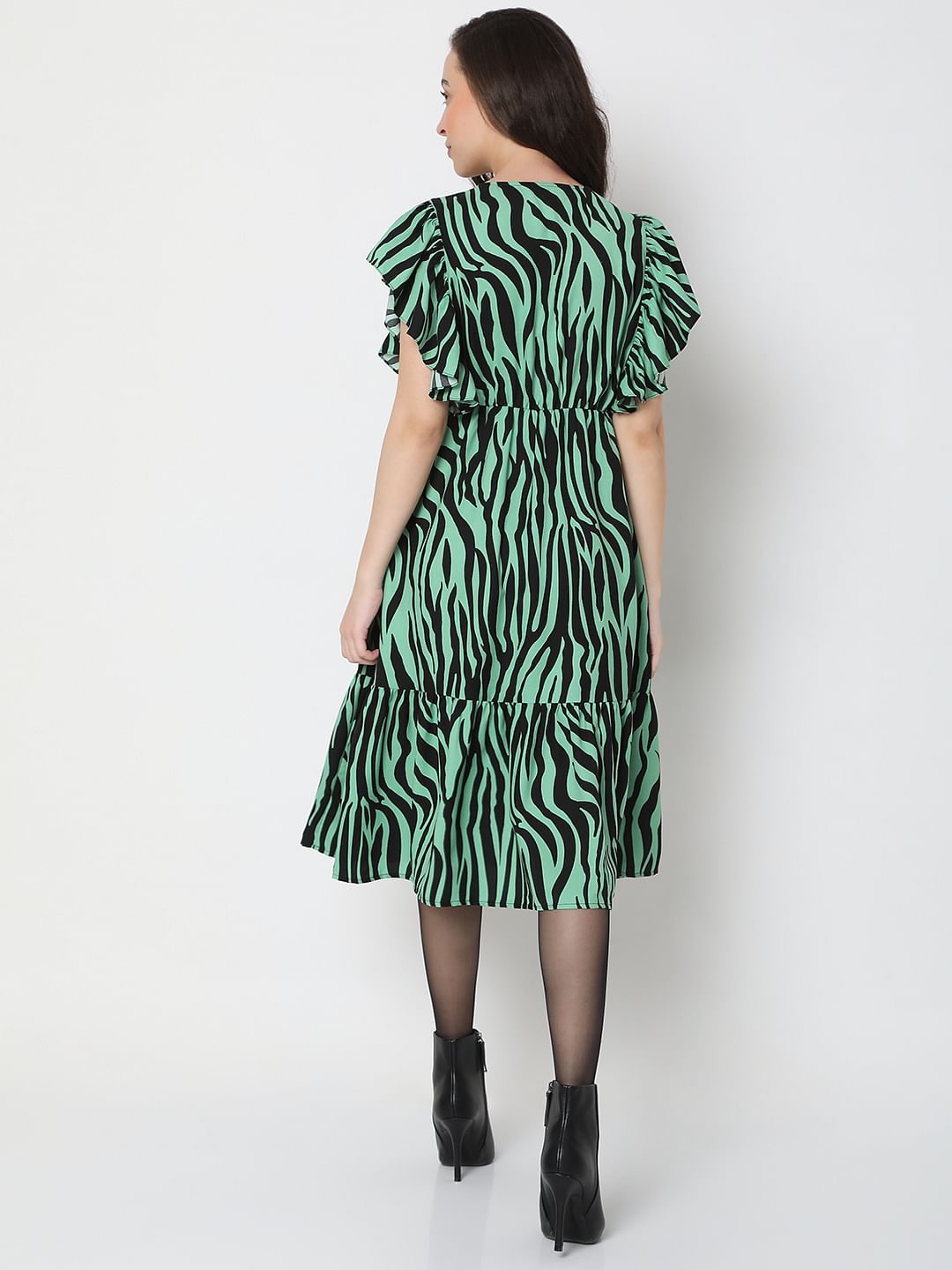Green Animal Print Midi Dress