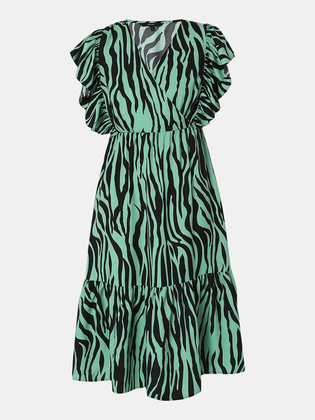 Green Animal Print Midi Dress