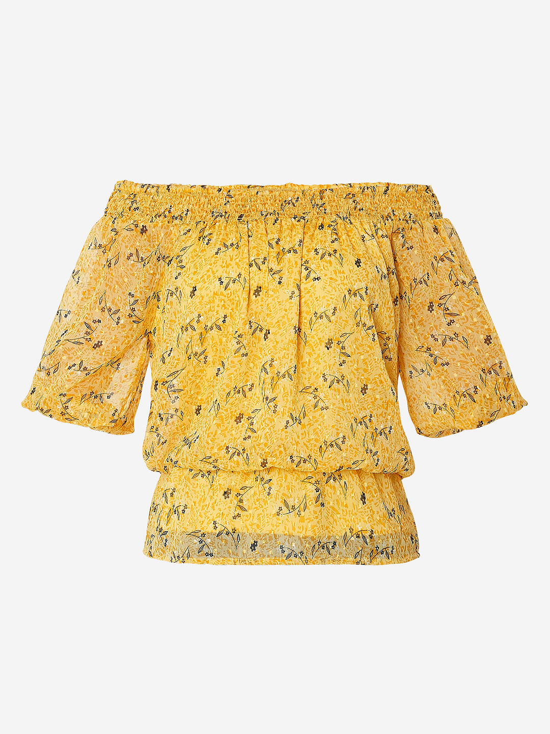 Yellow Floral Off-Shoulder Top