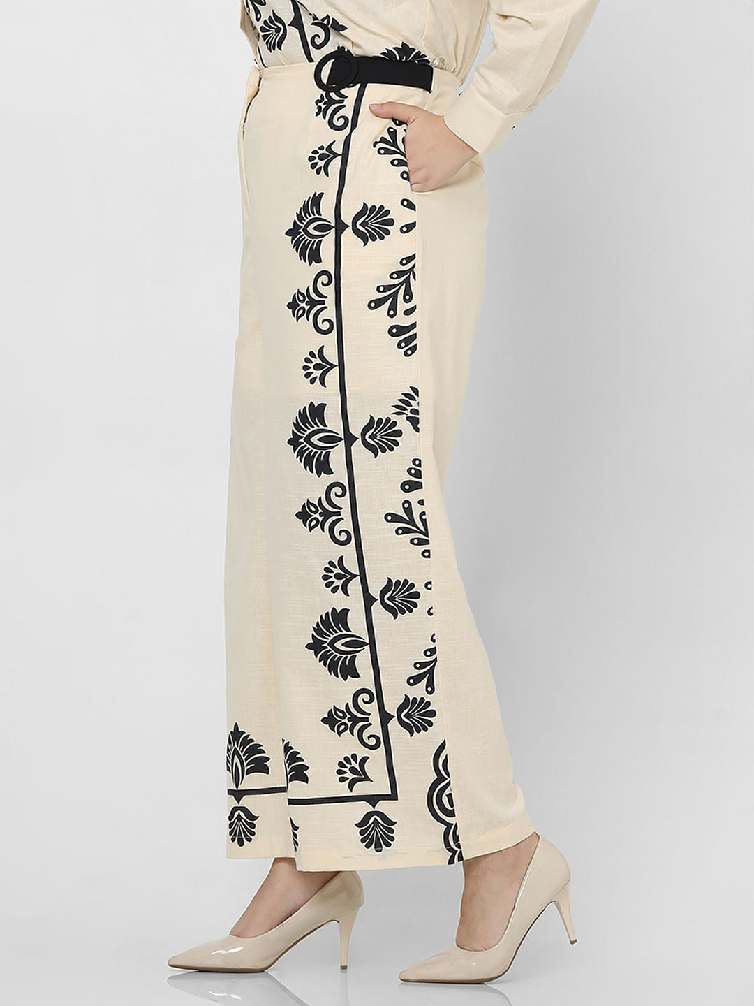 Curve Beige Printed Co-Ord Pants