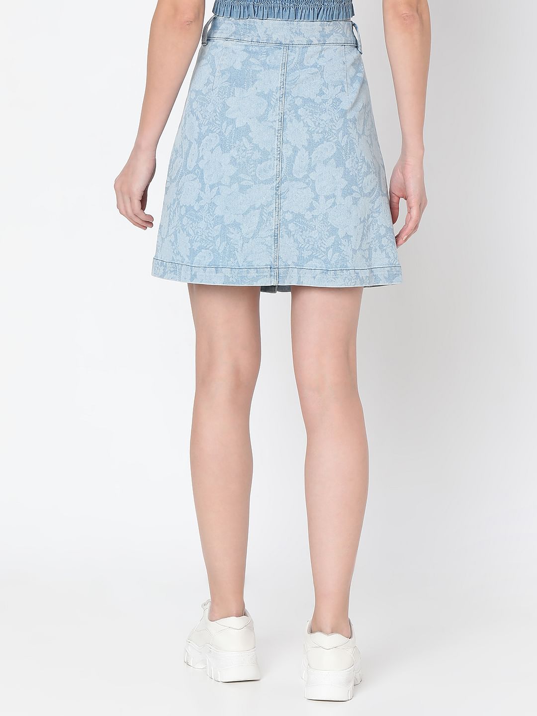 Light Blue Printed Denim Skirt