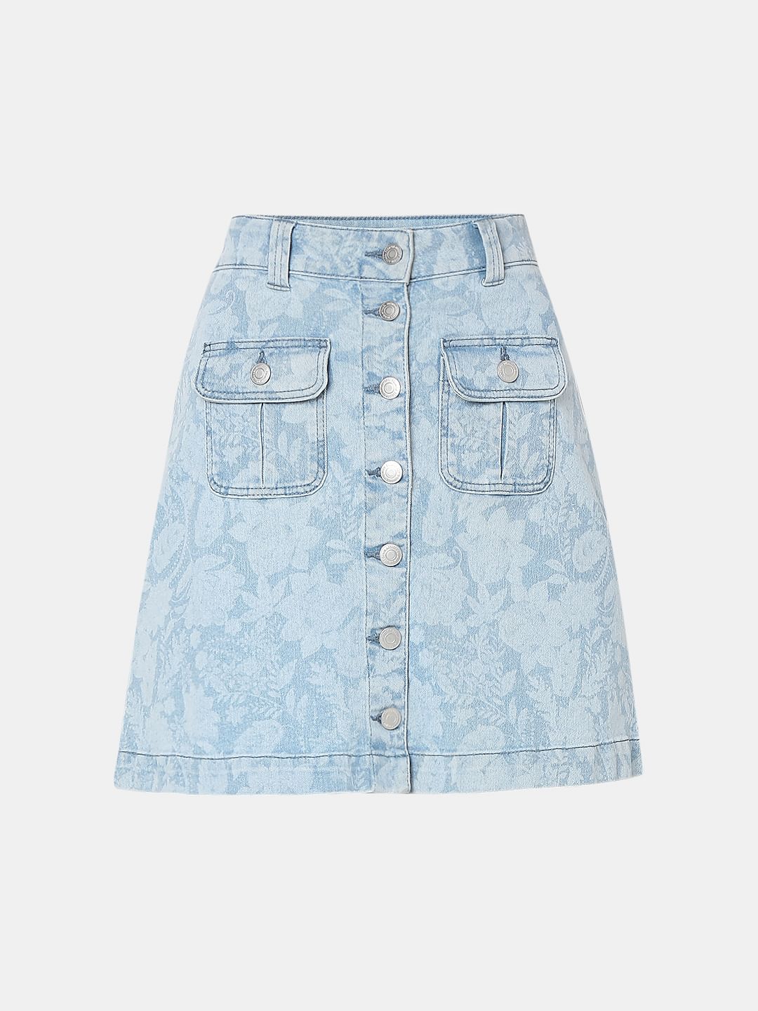 Light Blue Printed Denim Skirt