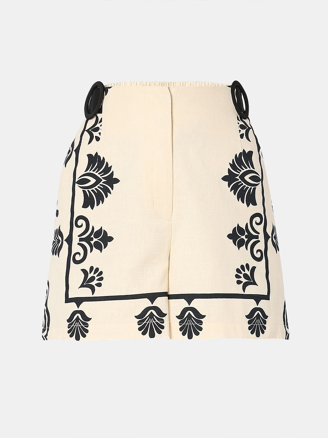 Beige Printed Cotton Co-Ord Set Shorts