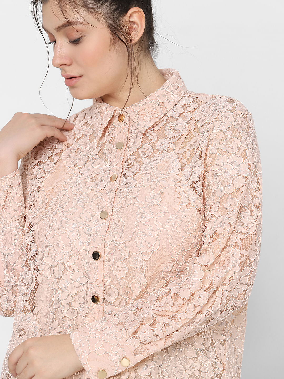 Curve Pink Lace Shirt