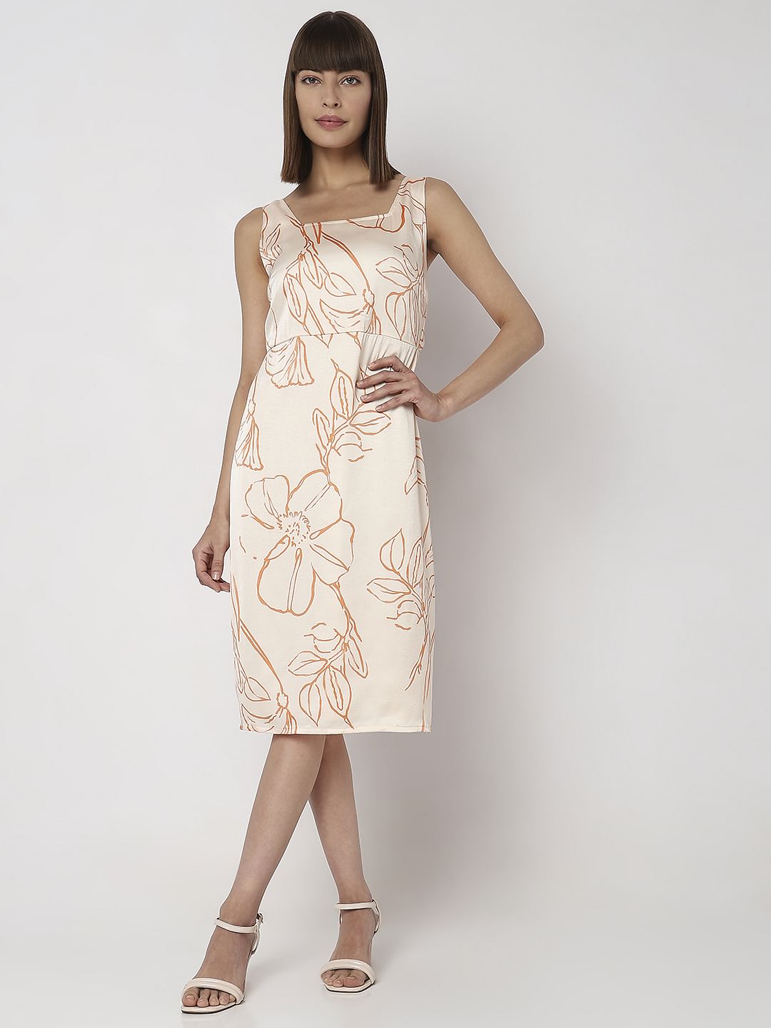 Peach Printed Shift Dress