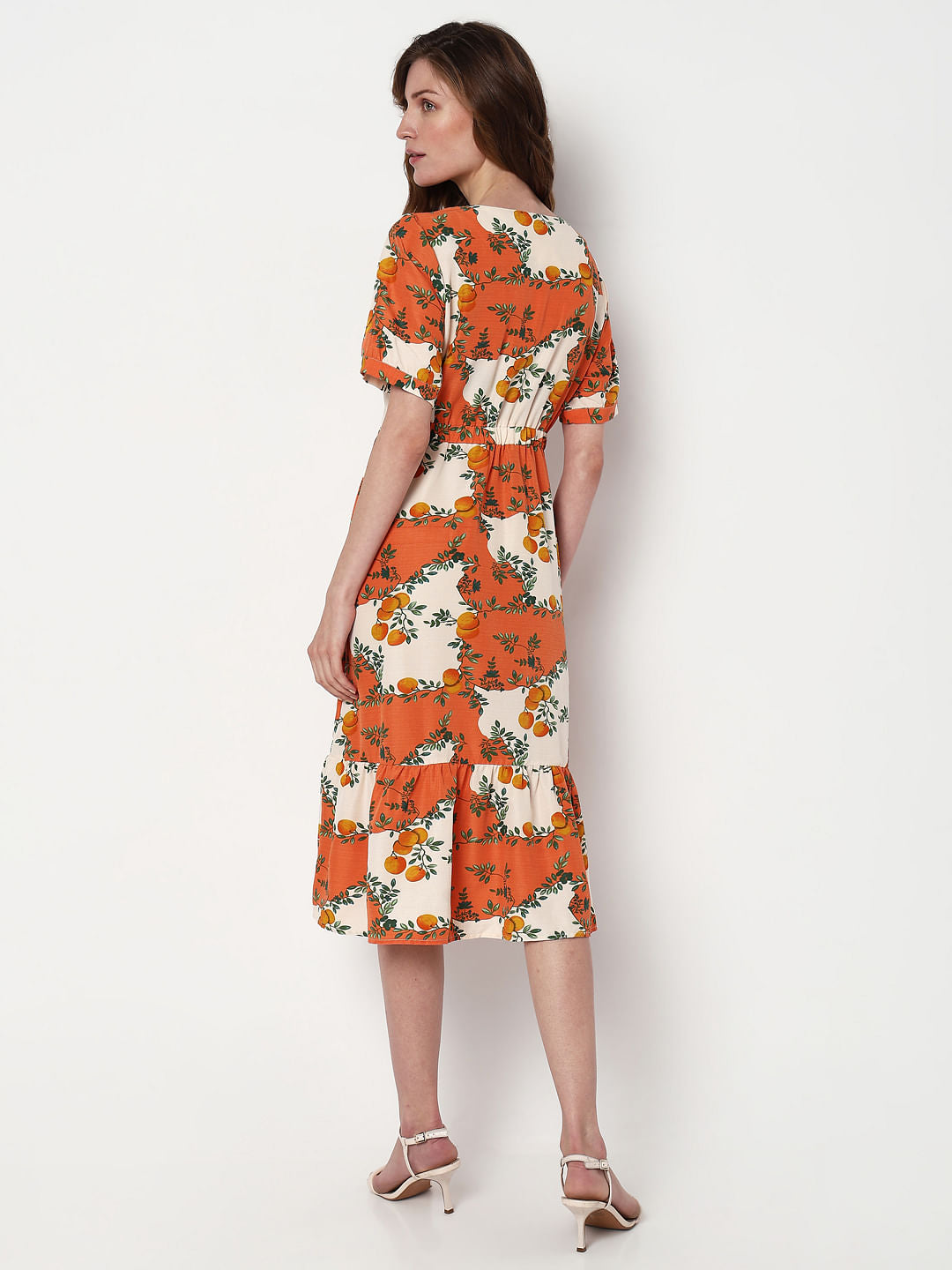 Orange Printed Fit & Flare Dress