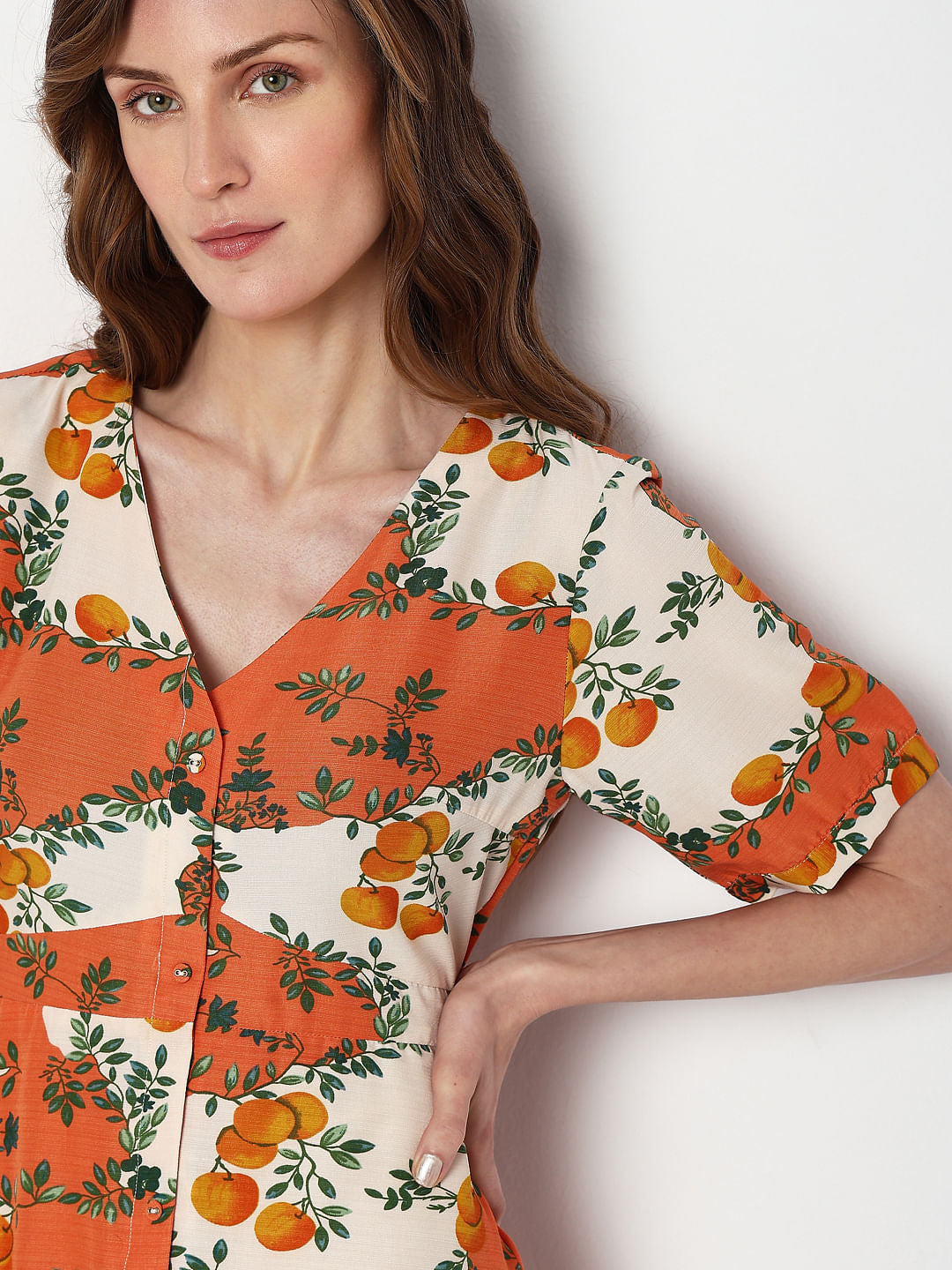 Orange Printed Fit & Flare Dress