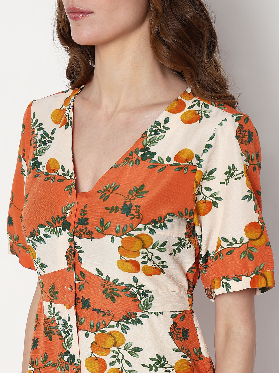 Orange Printed Fit & Flare Dress