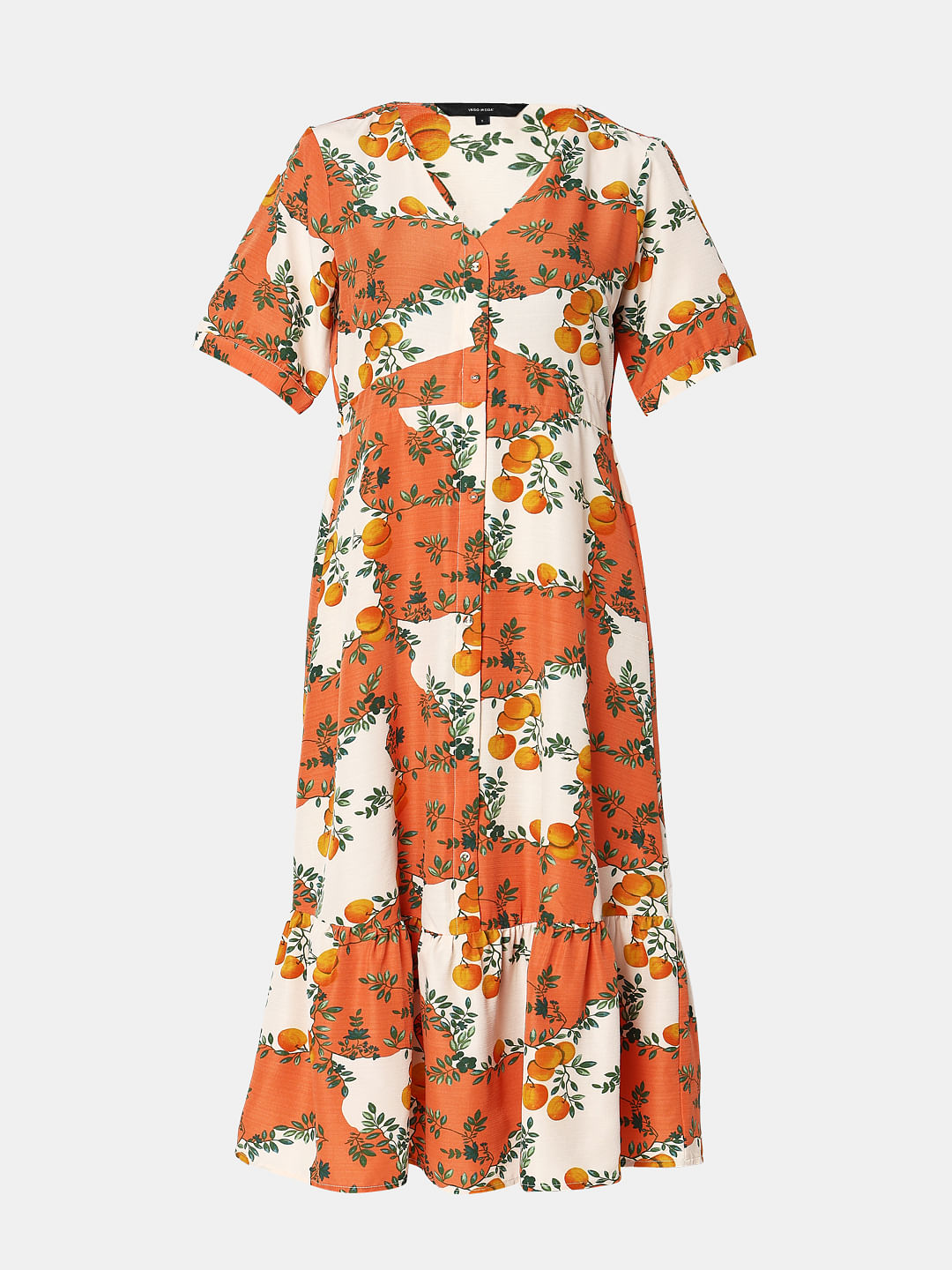 Orange Printed Fit & Flare Dress