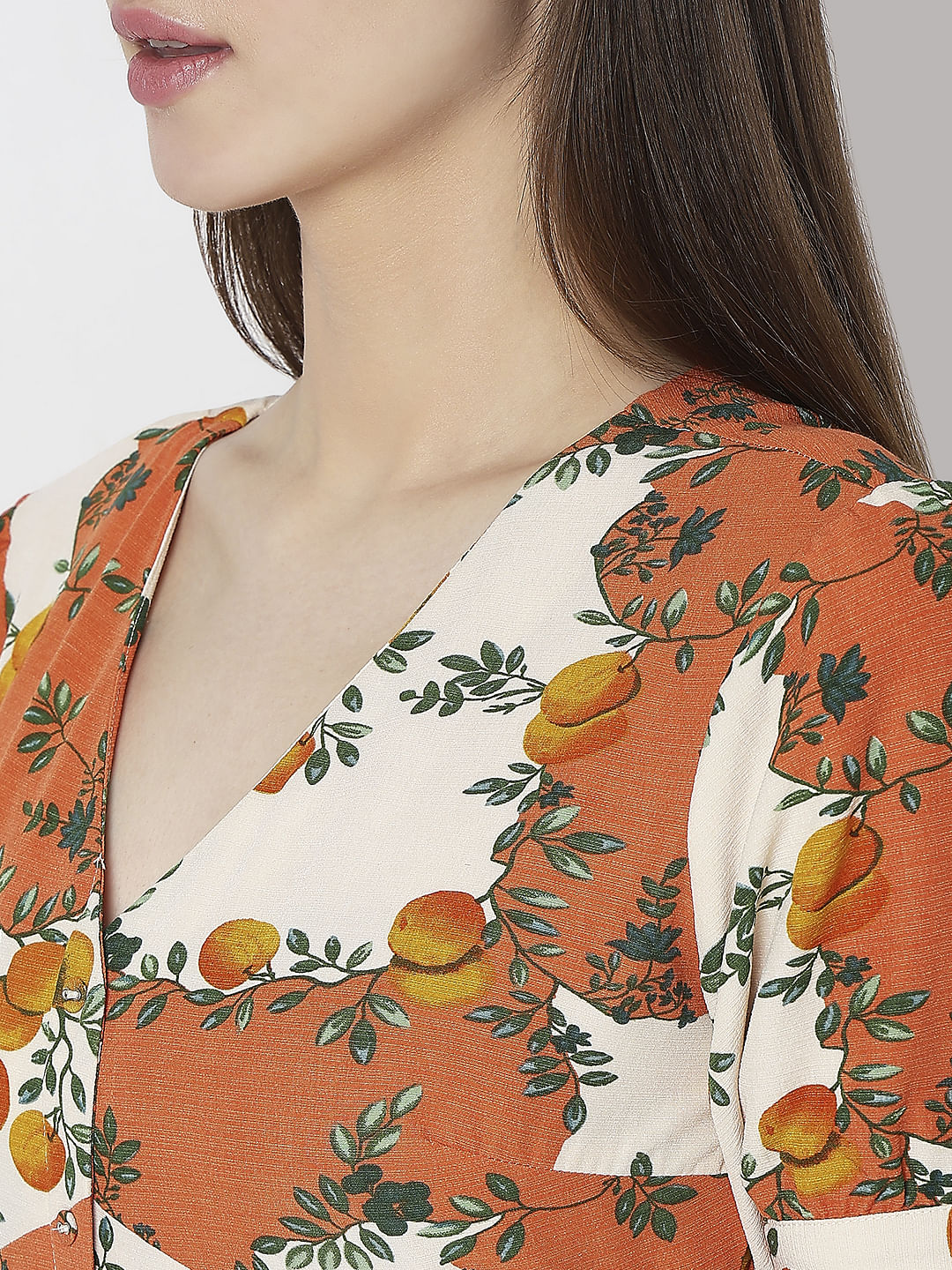 Orange Printed Fit & Flare Dress