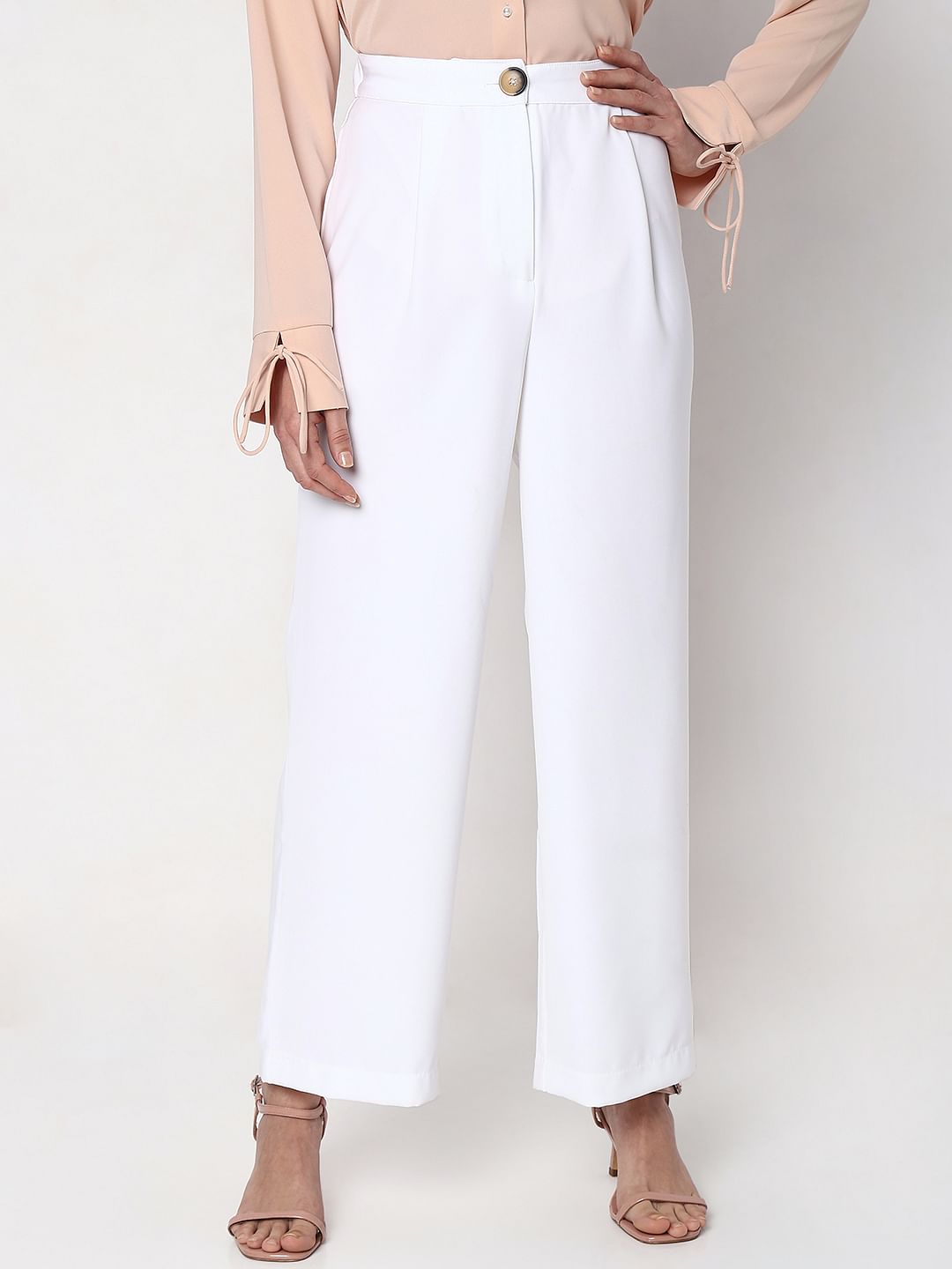 White High Rise Wide Leg Pants
