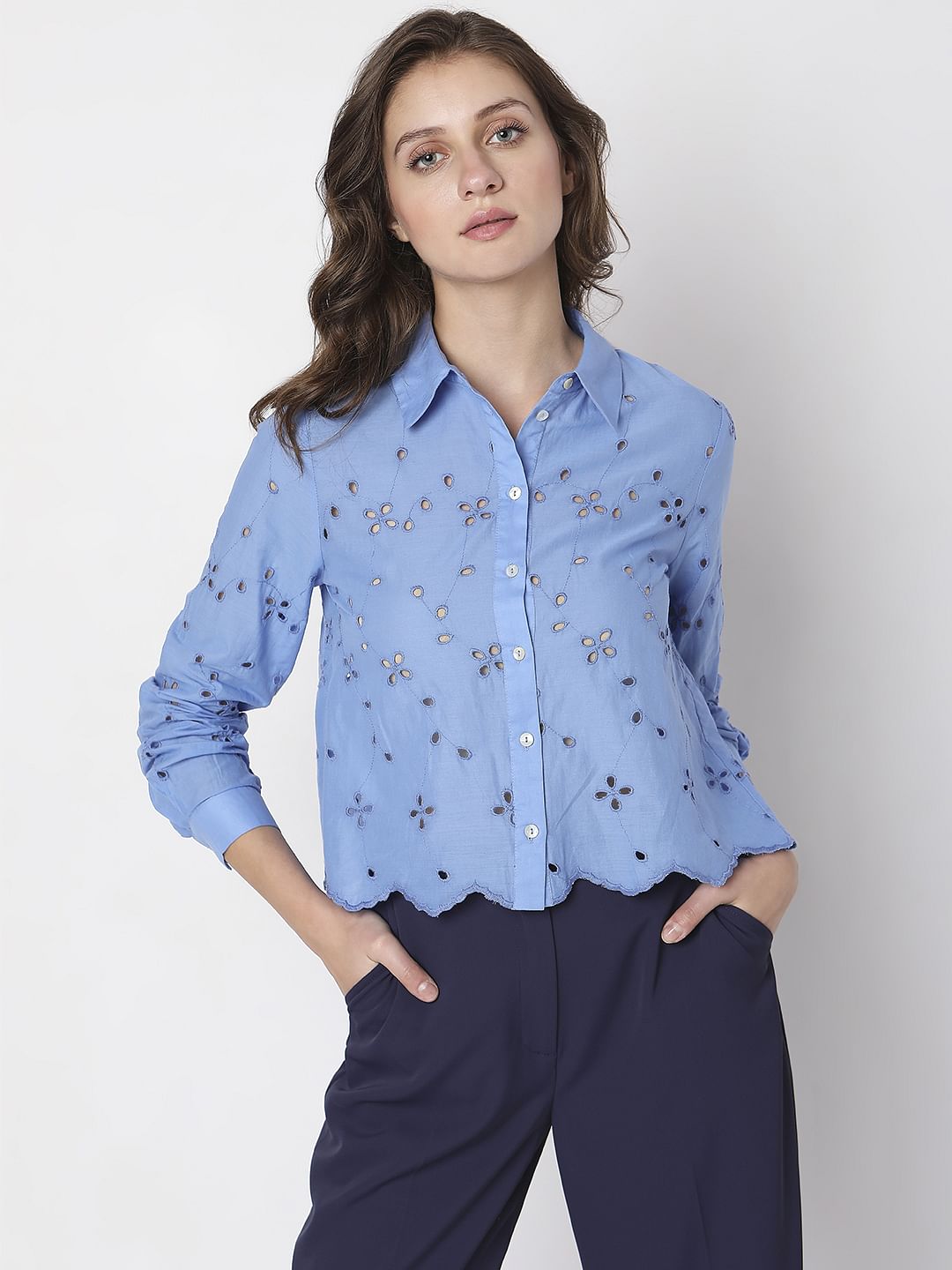 Blue Schiffli Shirt