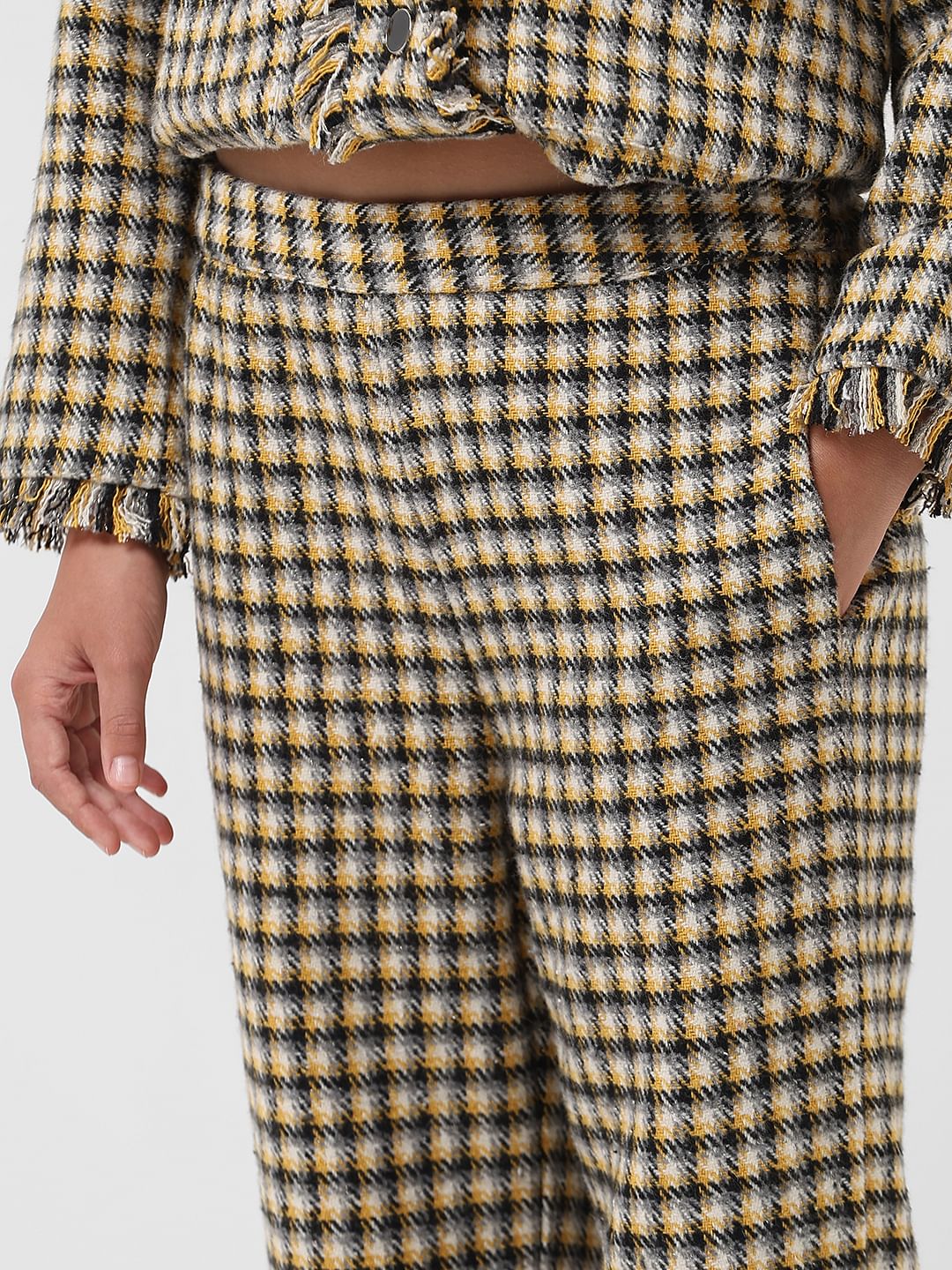 Girl Yellow Check Tweed Pants