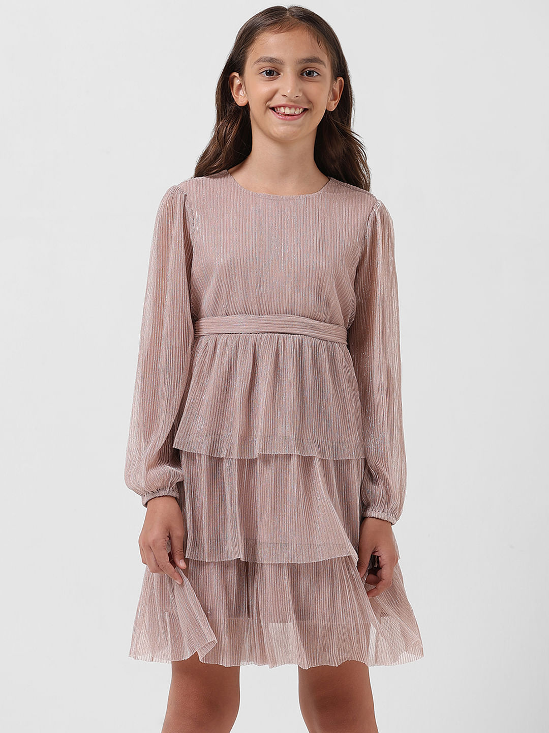 Girl Silver Shimmer Tiered Dress