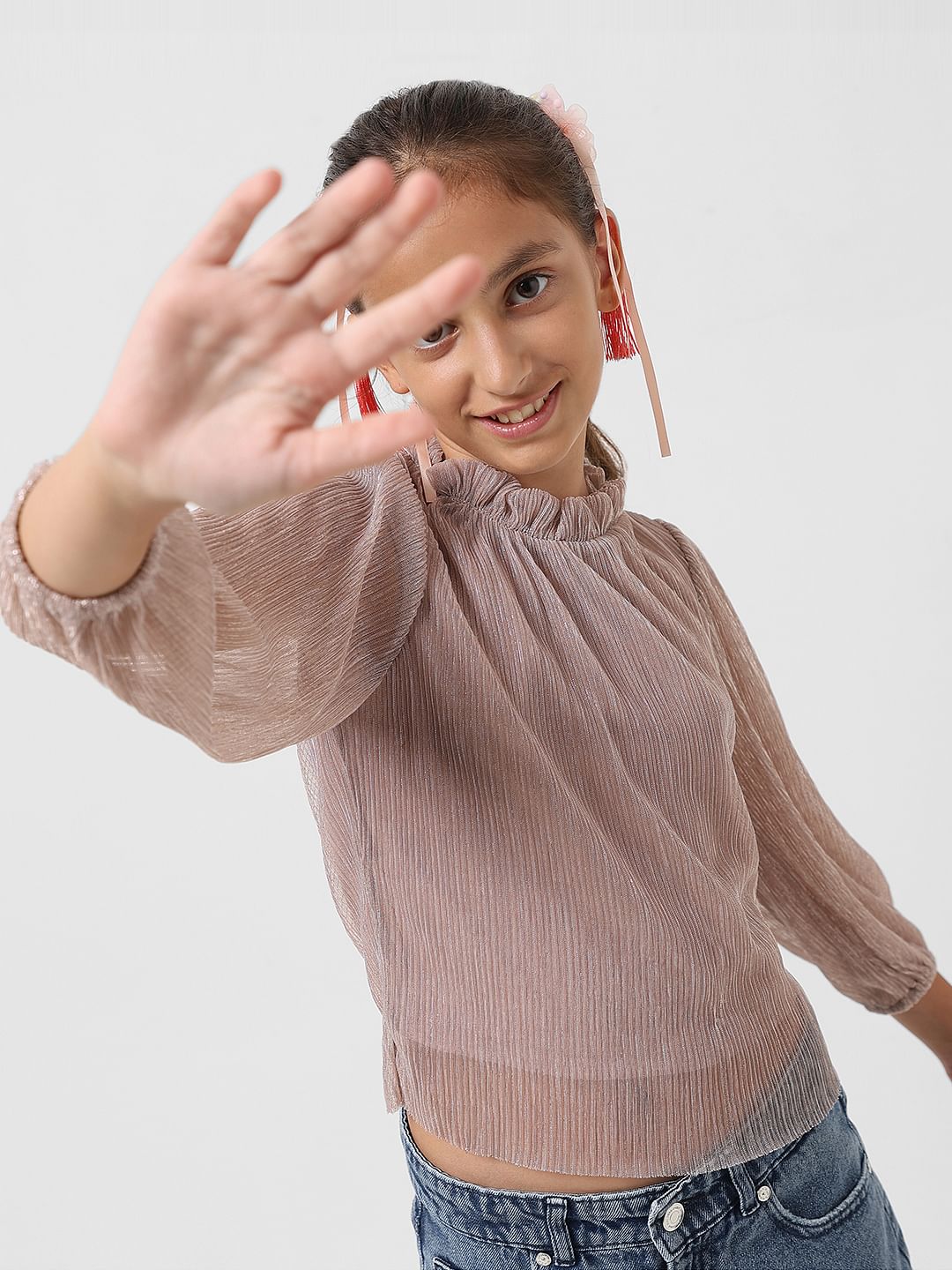 Girl Silver Lurex Shimmer Top