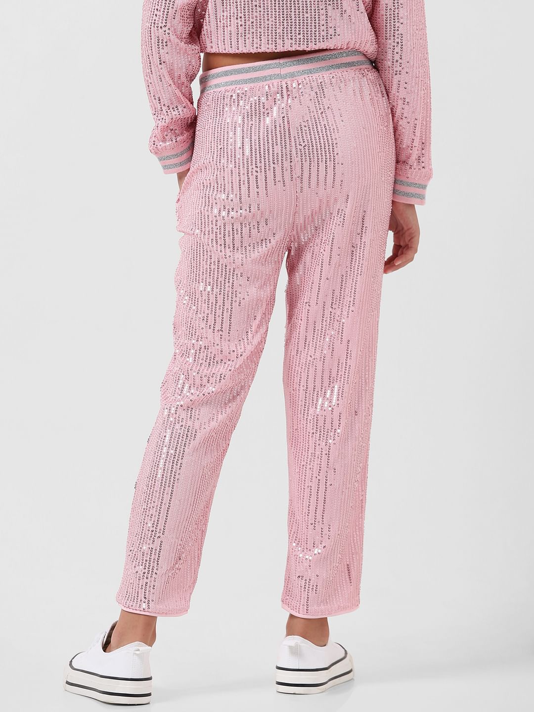 Girl Pink Sequinned Straight Fit Pants