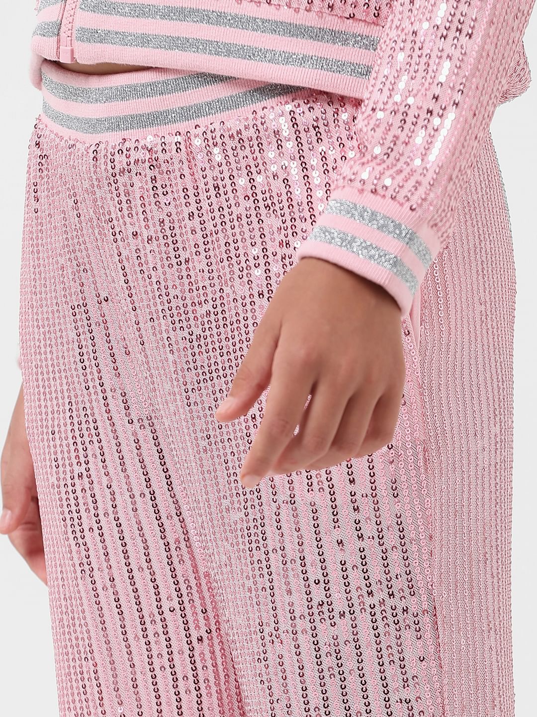 Girl Pink Sequinned Straight Fit Pants