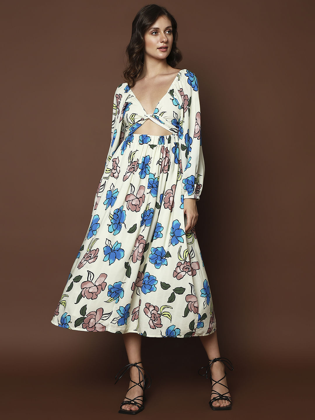 White Floral Print Multi-Style Dress