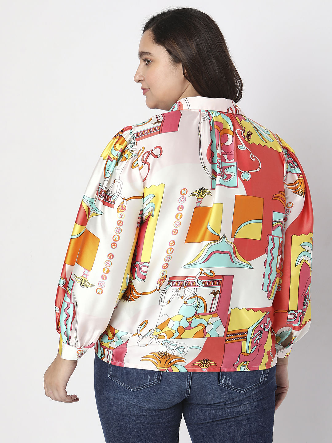 Curve Orange Printed Shirt