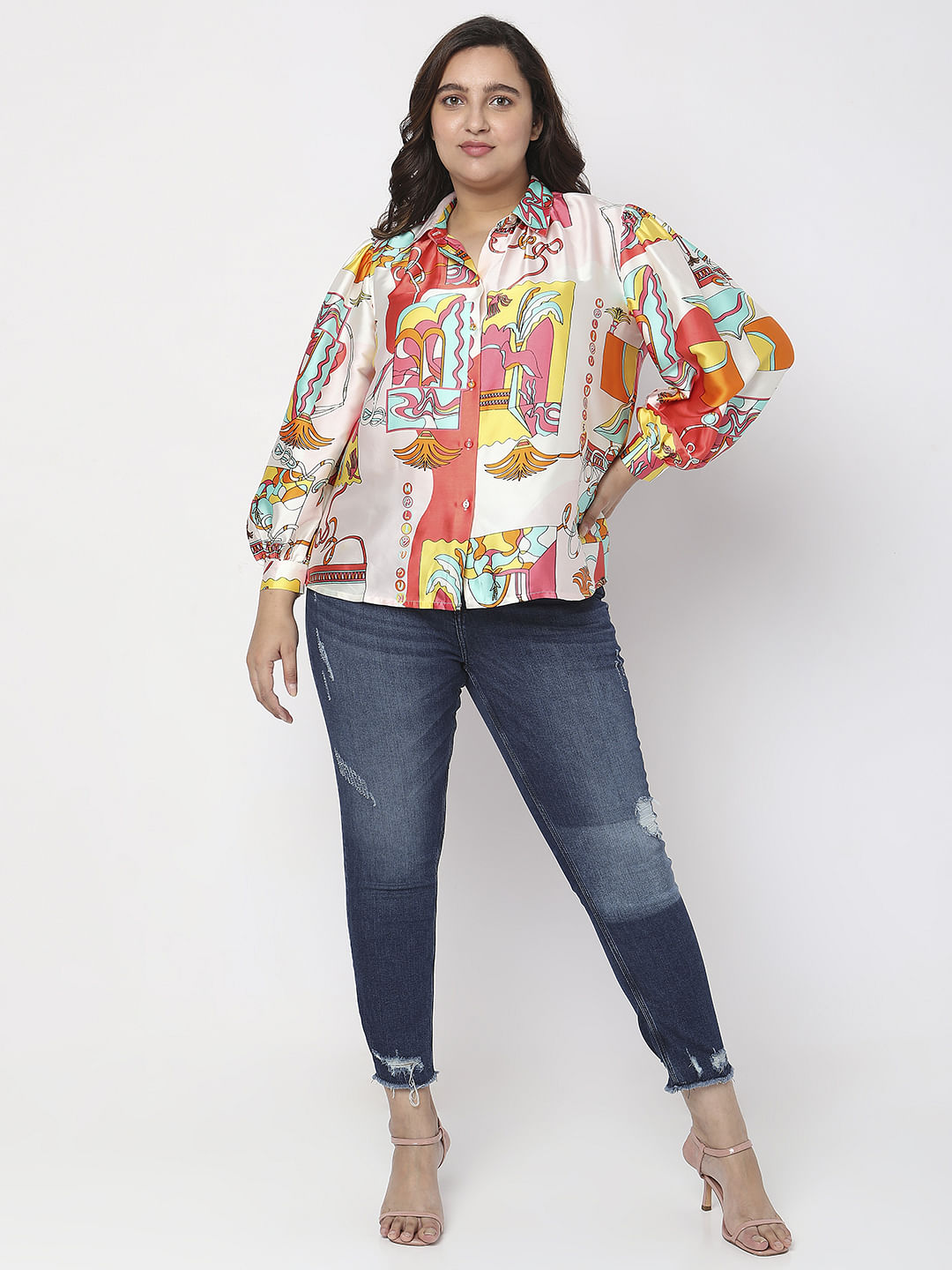 Curve Orange Printed Shirt