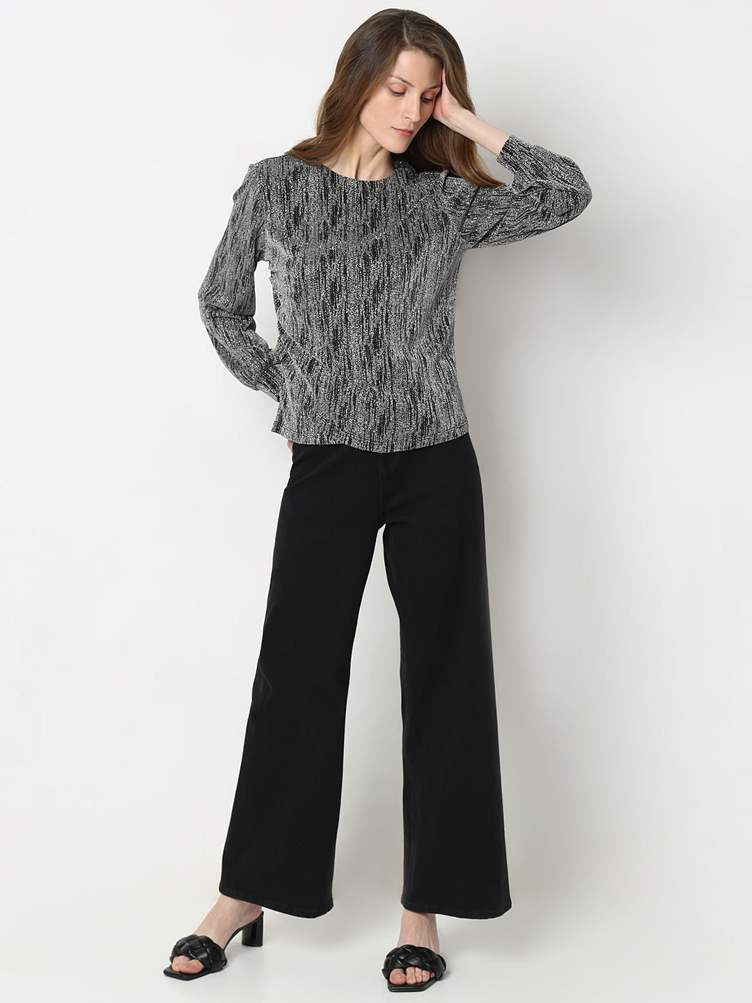 Black Metallic Knit Top