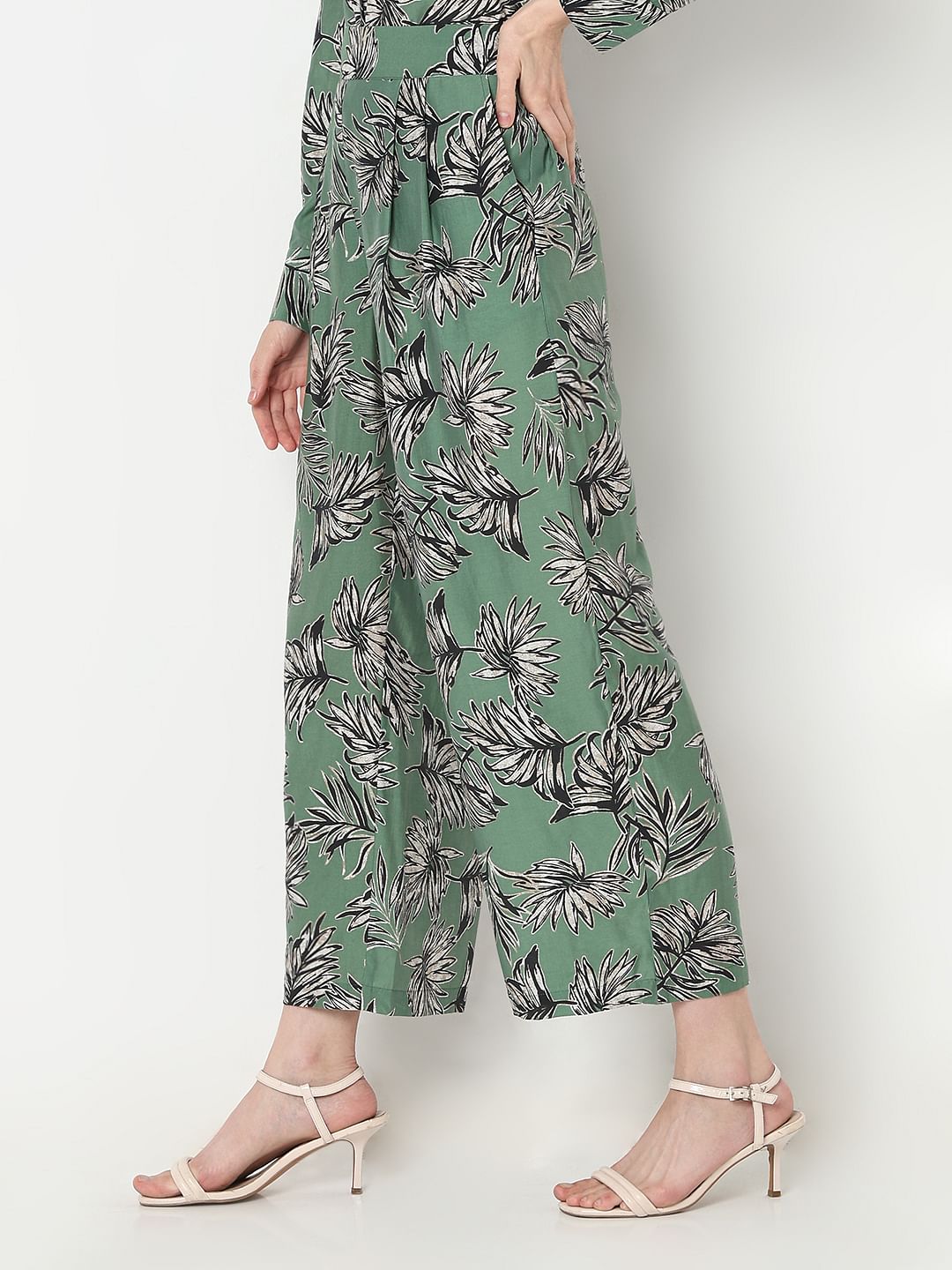 Green Leaf Print Co-Ord Set Pants