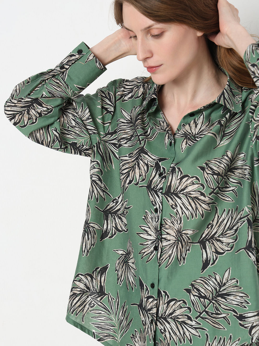 Green Leaf Print Co-Ord Set Shirt