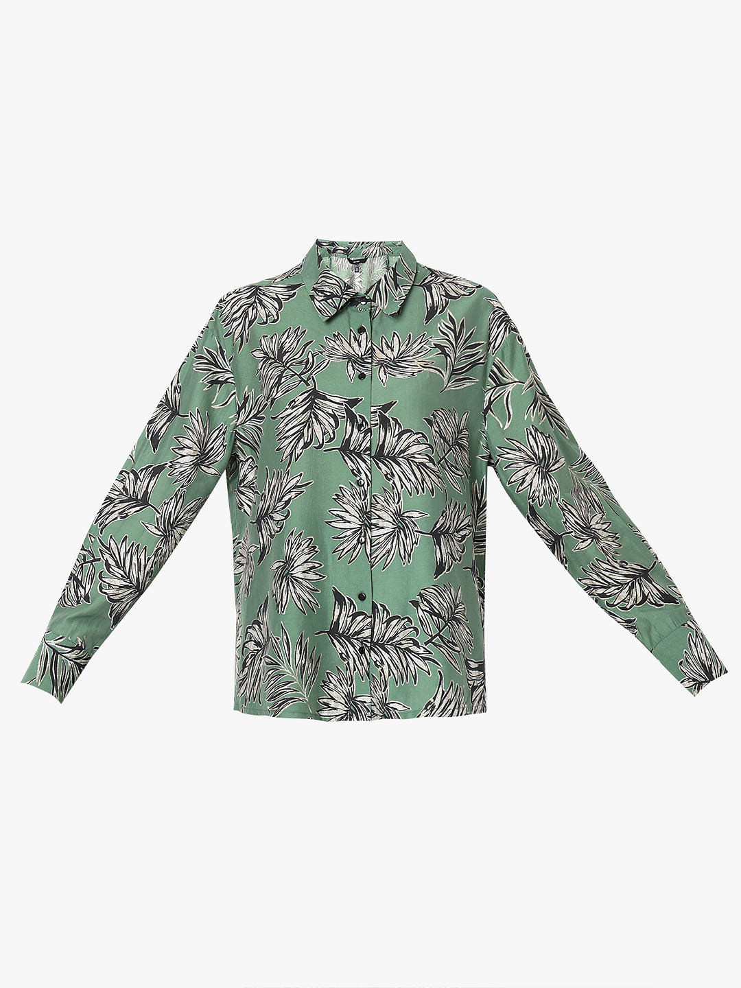 Green Leaf Print Co-Ord Set Shirt