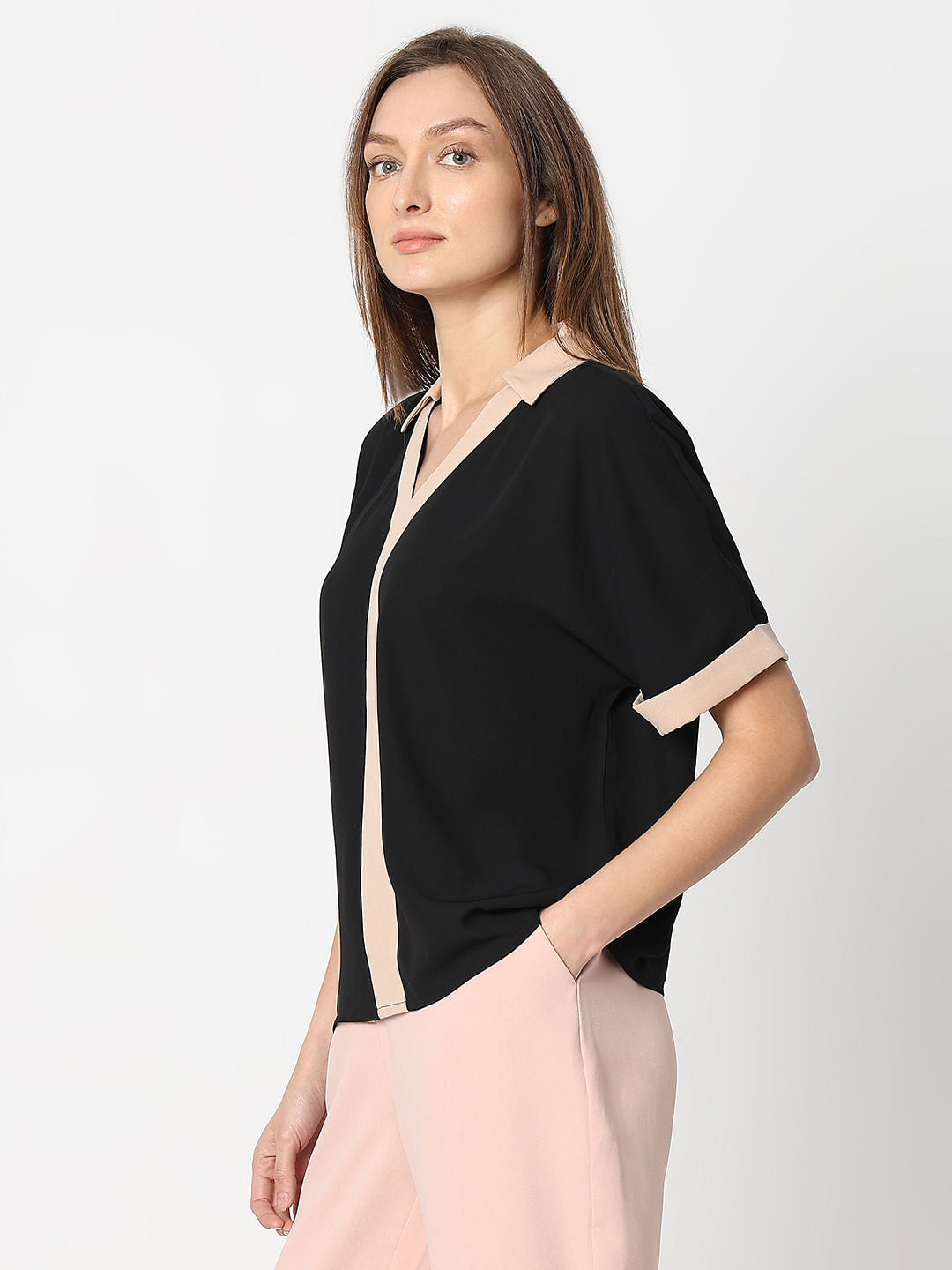 Black Contrast Tape Top