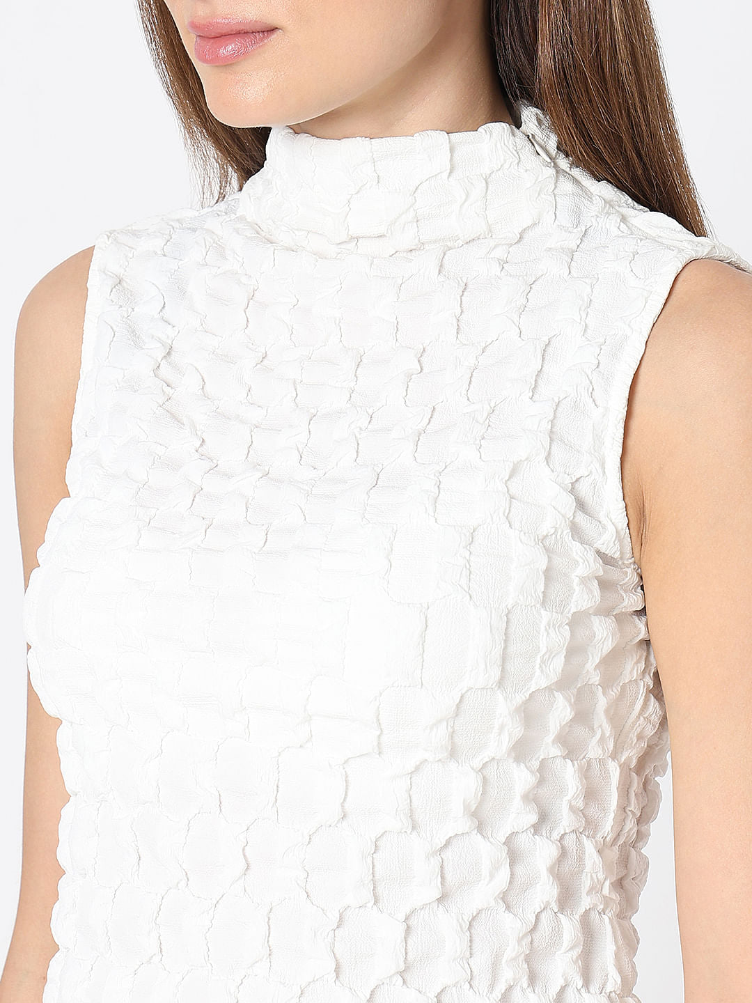 White High Neck Textured Top