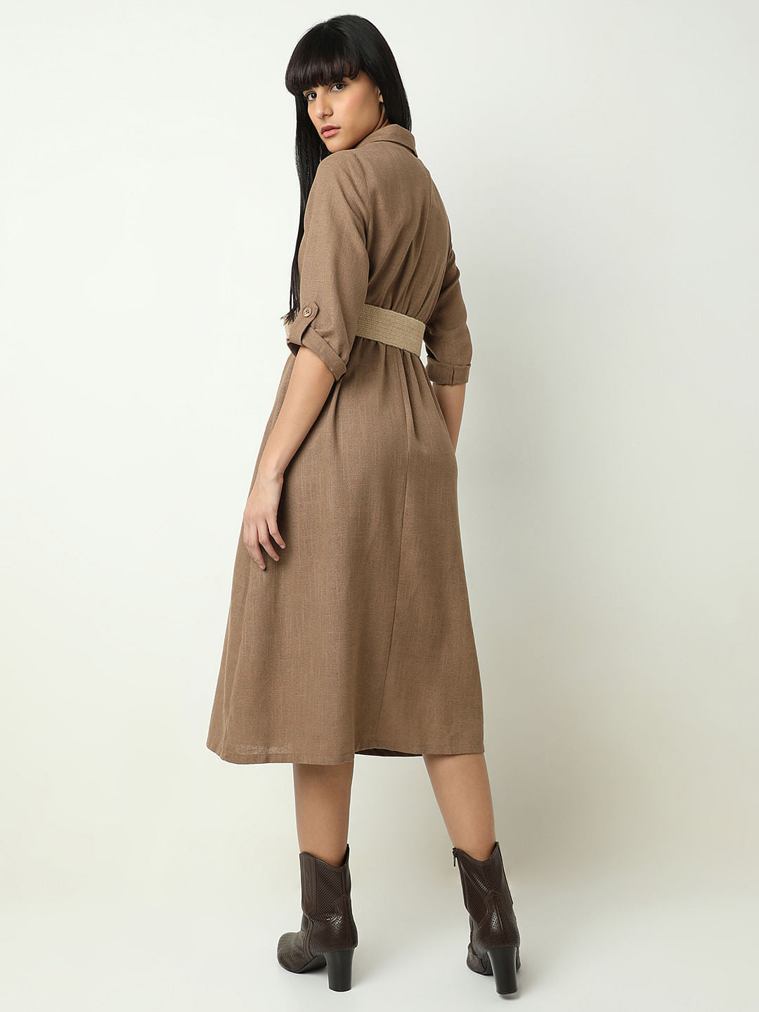 Brown Midi Shirt Dress