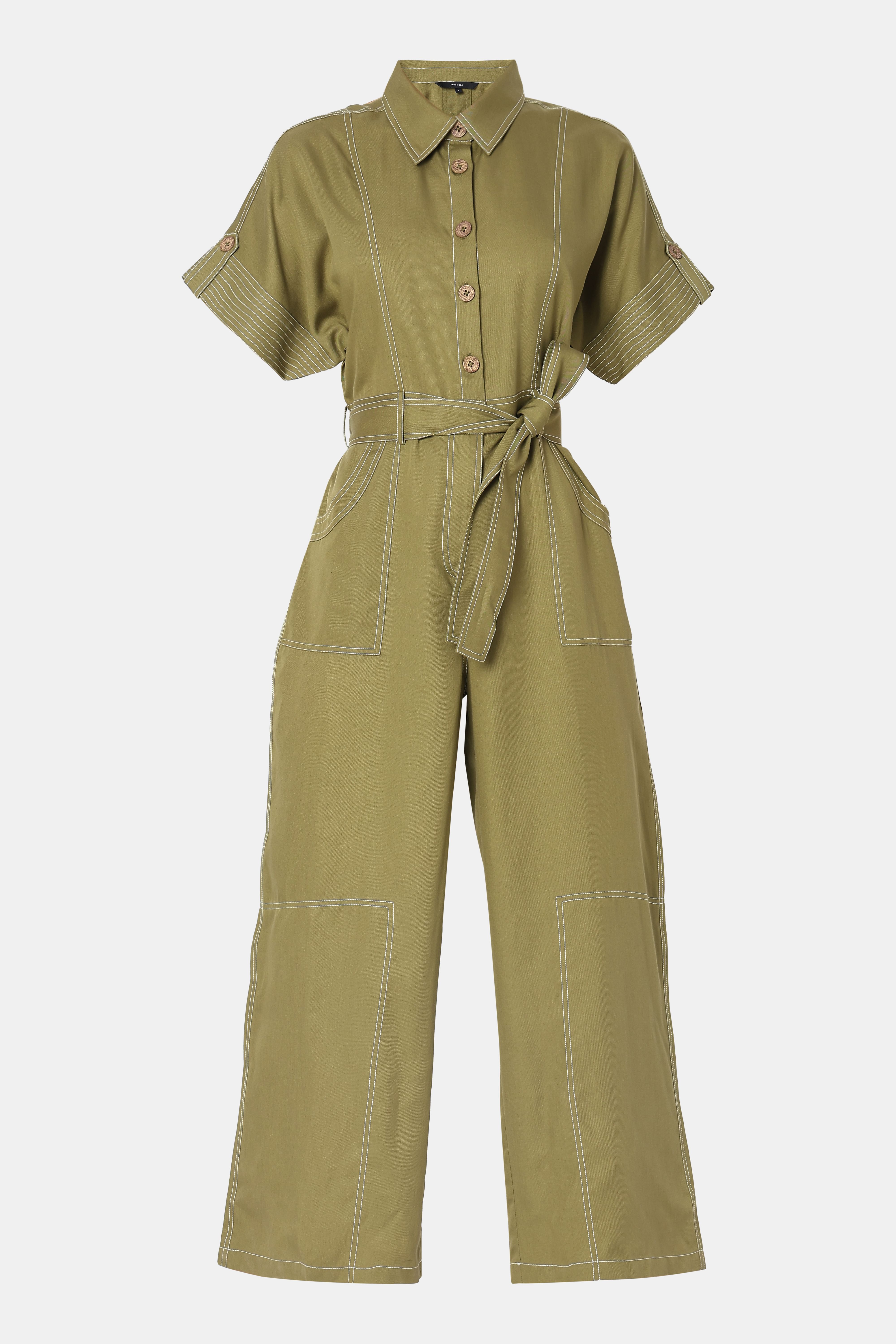 Green Contrast Stitch Jumpsuit
