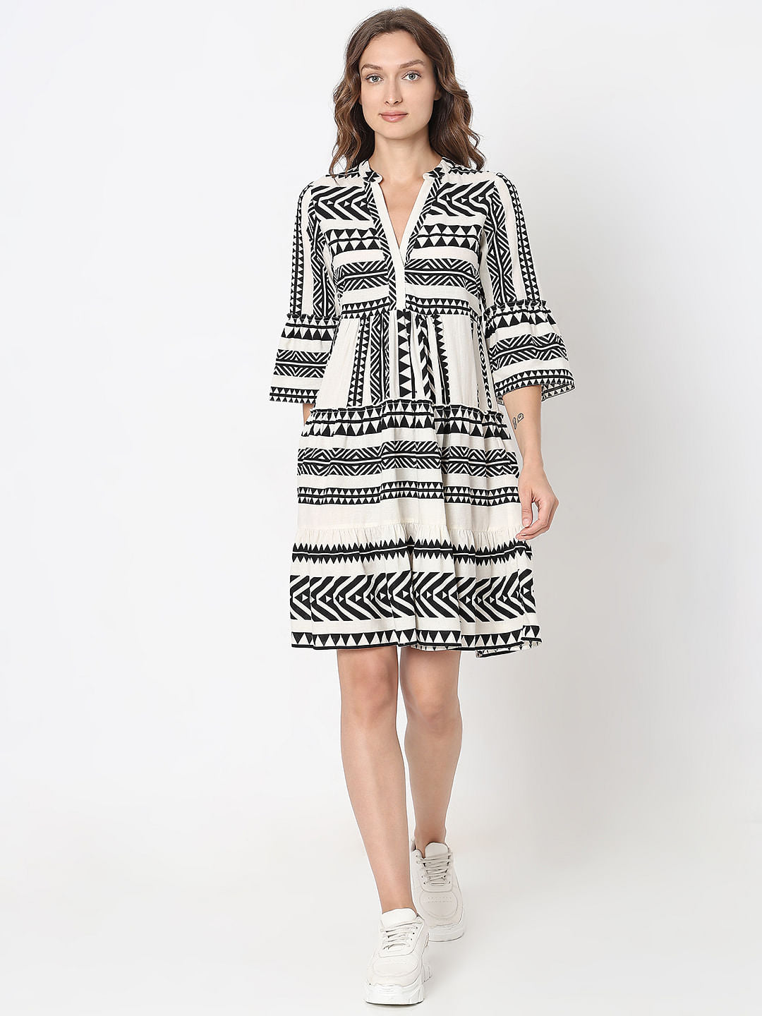 Off-White Aztec Print Flared Dress