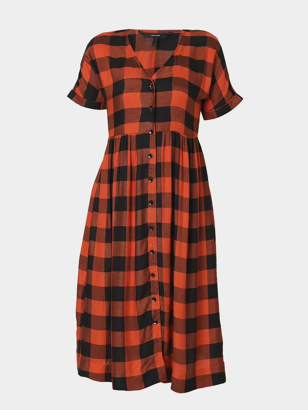 Orange Checks Midi Dress