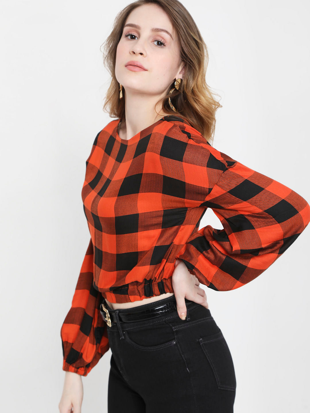 Orange Checks Crop Top