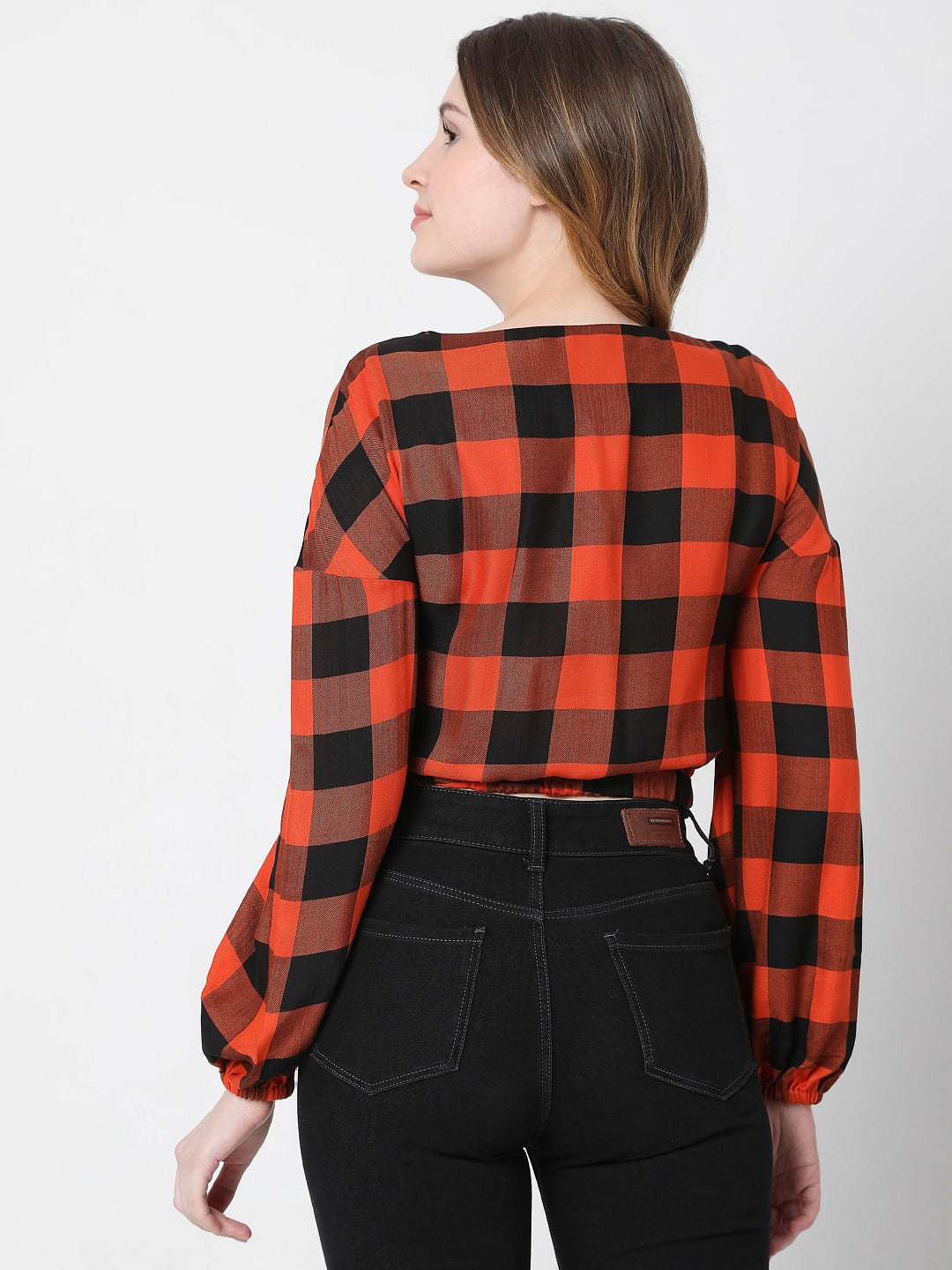 Orange Checks Crop Top