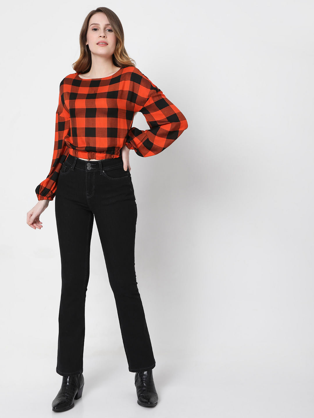 Orange Checks Crop Top