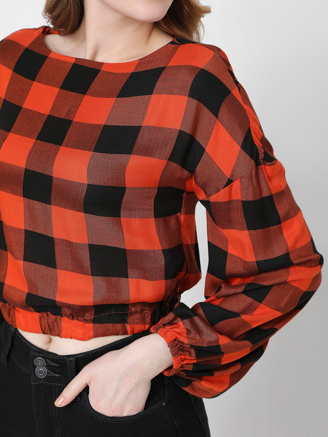 Orange Checks Crop Top