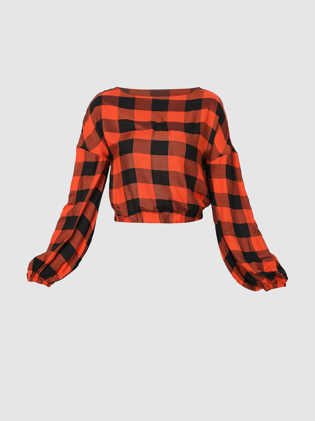 Orange Checks Crop Top