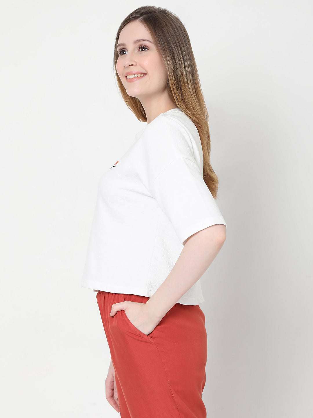 White Graphic Print Cropped T-Shirt