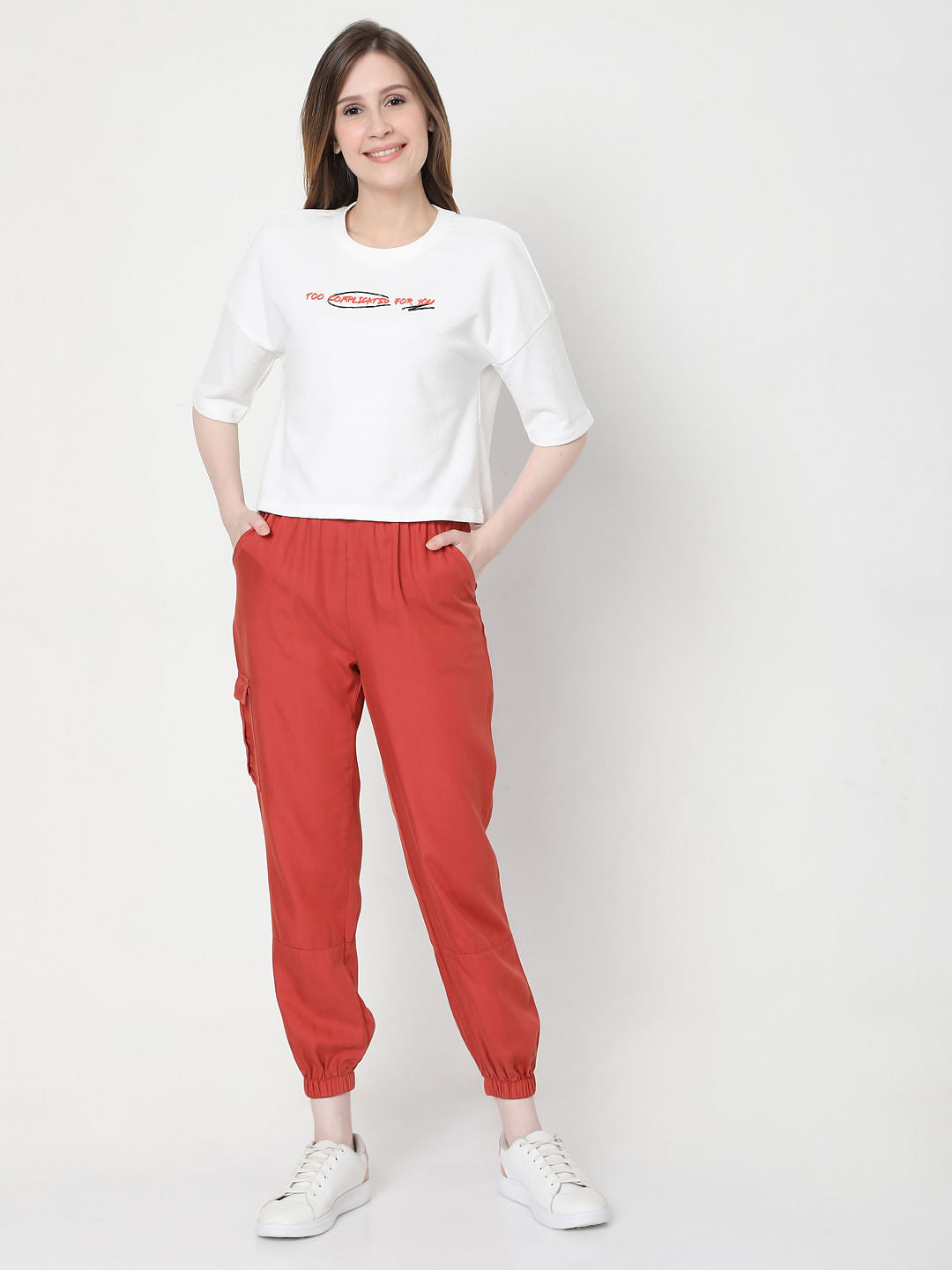 White Graphic Print Cropped T-Shirt