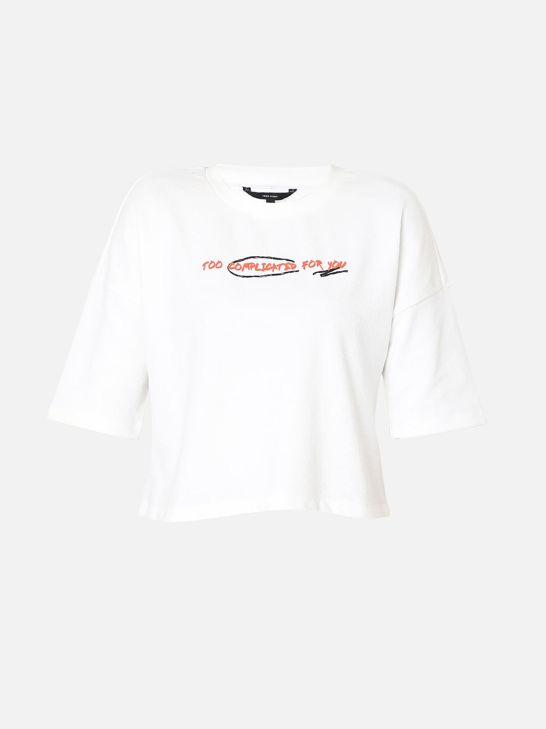 White Graphic Print Cropped T-Shirt